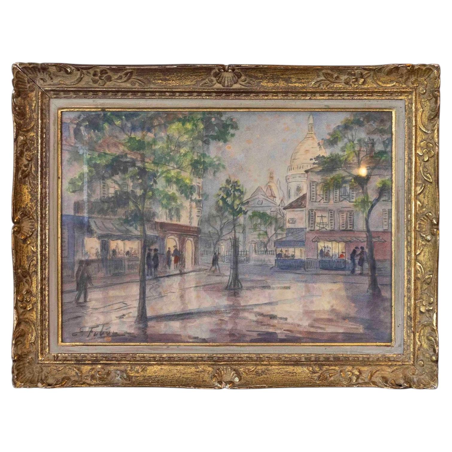 Eugène Febvre (1885-1967) Drawing Montmartre “the Sacred Heart” Paris For Sale