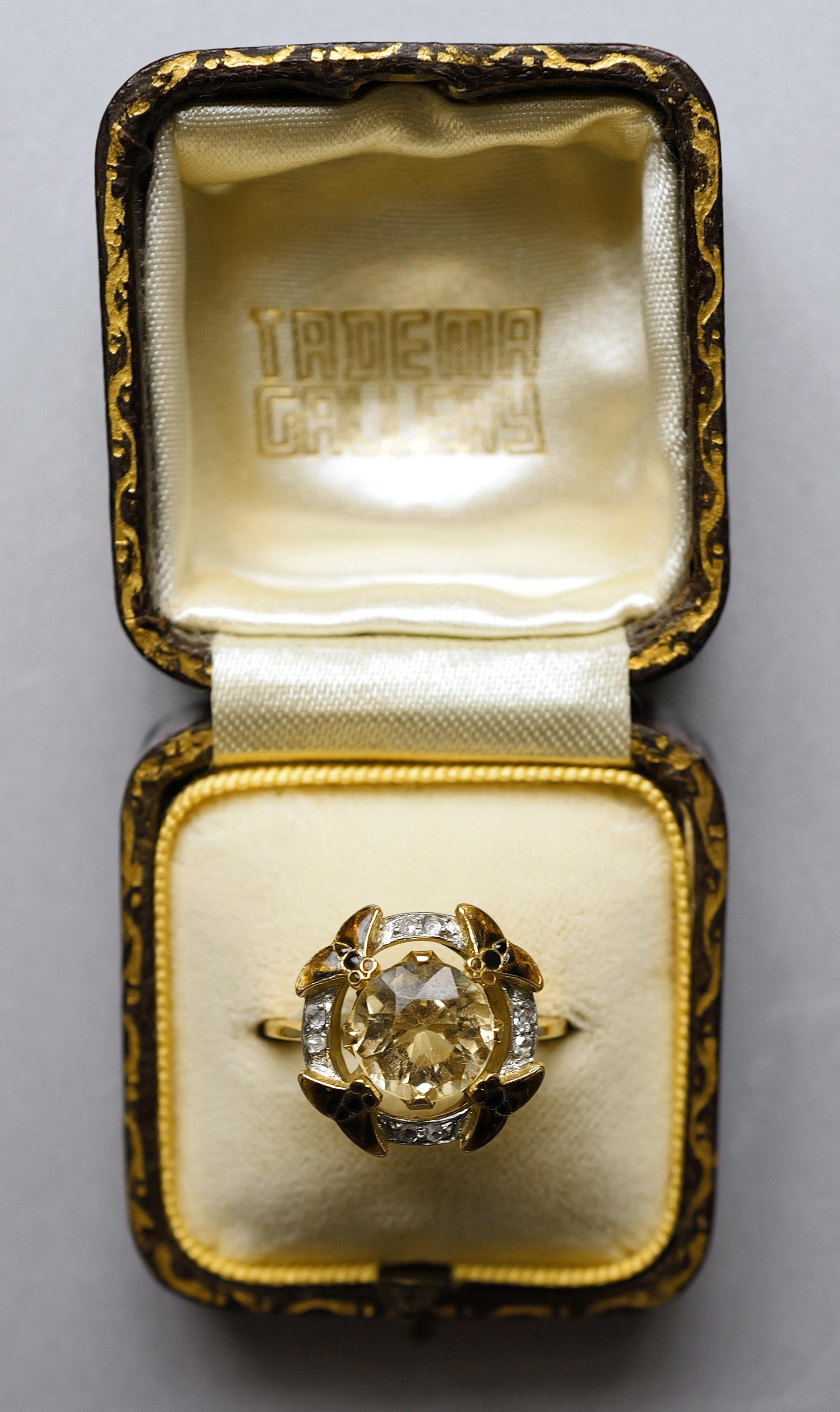 Brilliant Cut EUGÈNE FEUILLÂTRE An Art Nouveau Gold, Topaz and Diamond Insect Ring circa 1900 For Sale