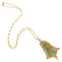 Eugène Feuillâtre French Art Nouveau Gold and Enamel Floral Pendant Necklace