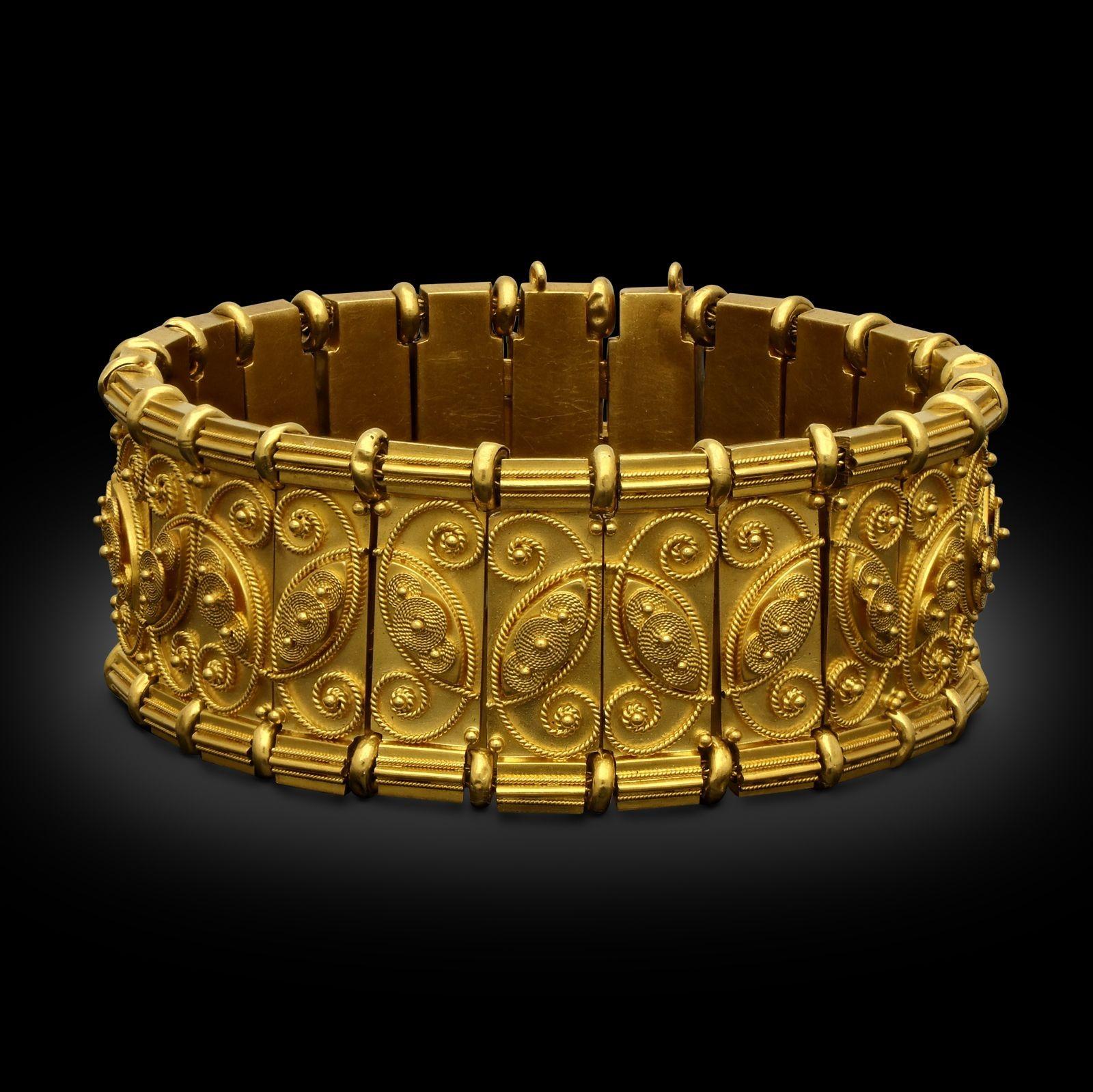 Eugene Fontenay per Mellerio Bracciale antico in oro giallo 18ct con pannello in filo metallico In condizioni buone in vendita a London, GB