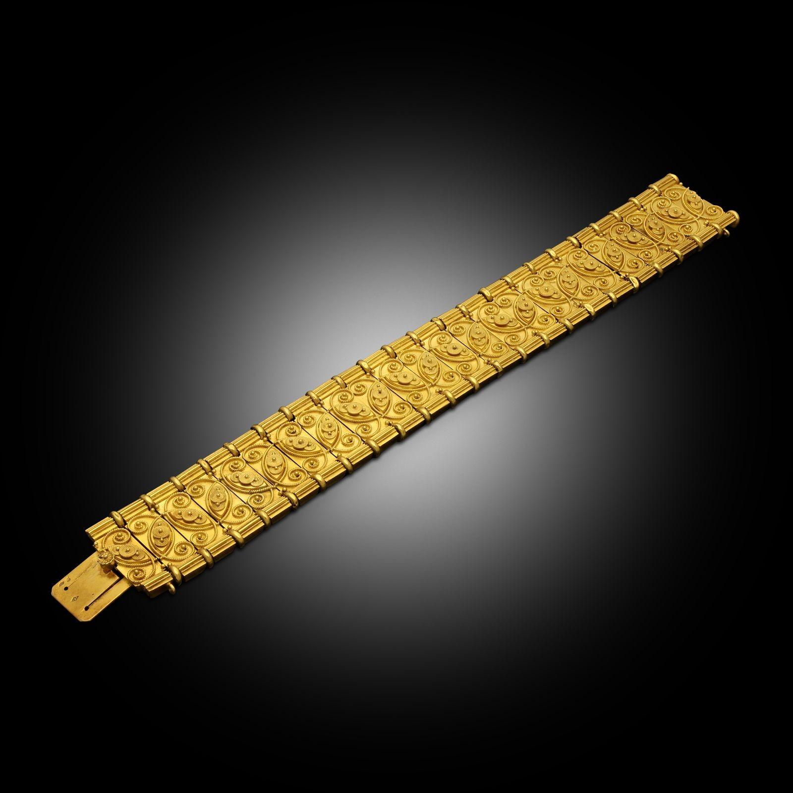 da uomo o donna Eugene Fontenay per Mellerio Bracciale antico in oro giallo 18ct con pannello in filo metallico in vendita