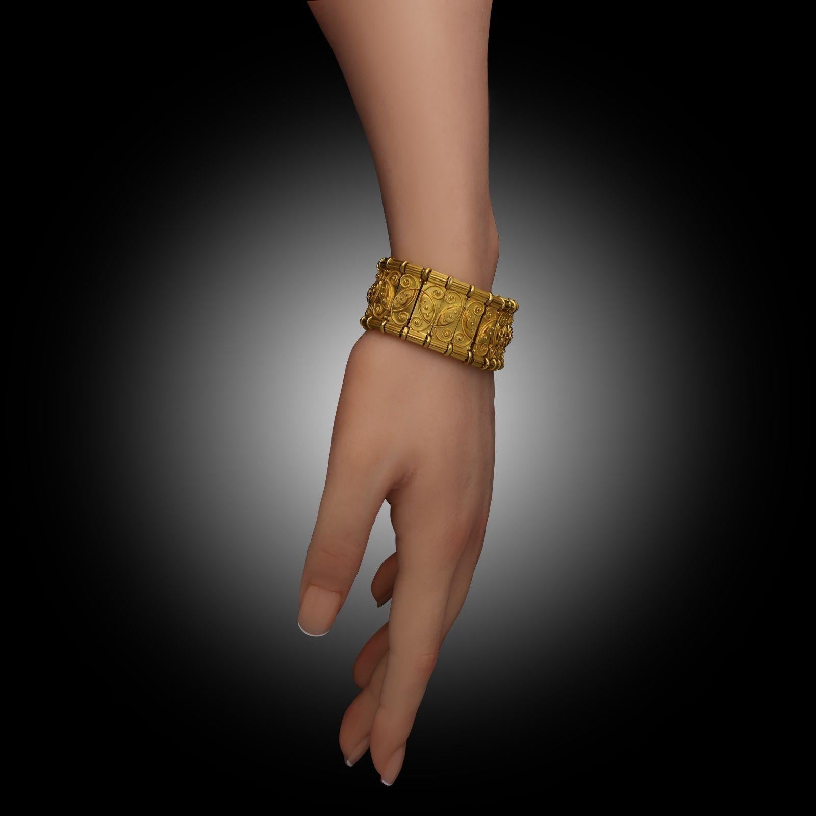 Eugene Fontenay per Mellerio Bracciale antico in oro giallo 18ct con pannello in filo metallico in vendita 3