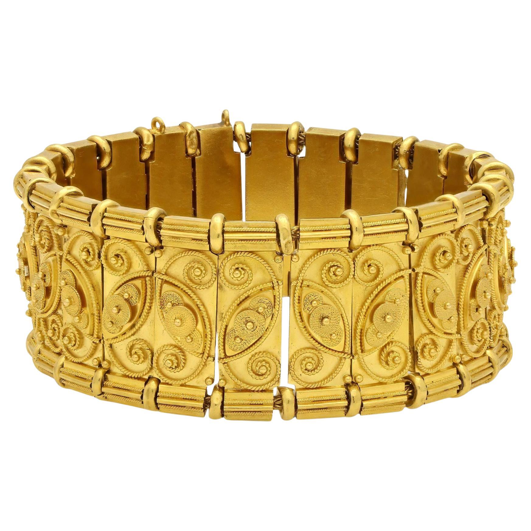 Eugene Fontenay per Mellerio Bracciale antico in oro giallo 18ct con pannello in filo metallico in vendita