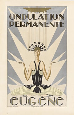 Affiche ancienne Art déco « Eugène - Ondulation Permanente » (Ondulation permanente) 