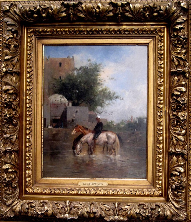 Eugène Fromentin Watering Horses, Egypt Oil on Panel French For