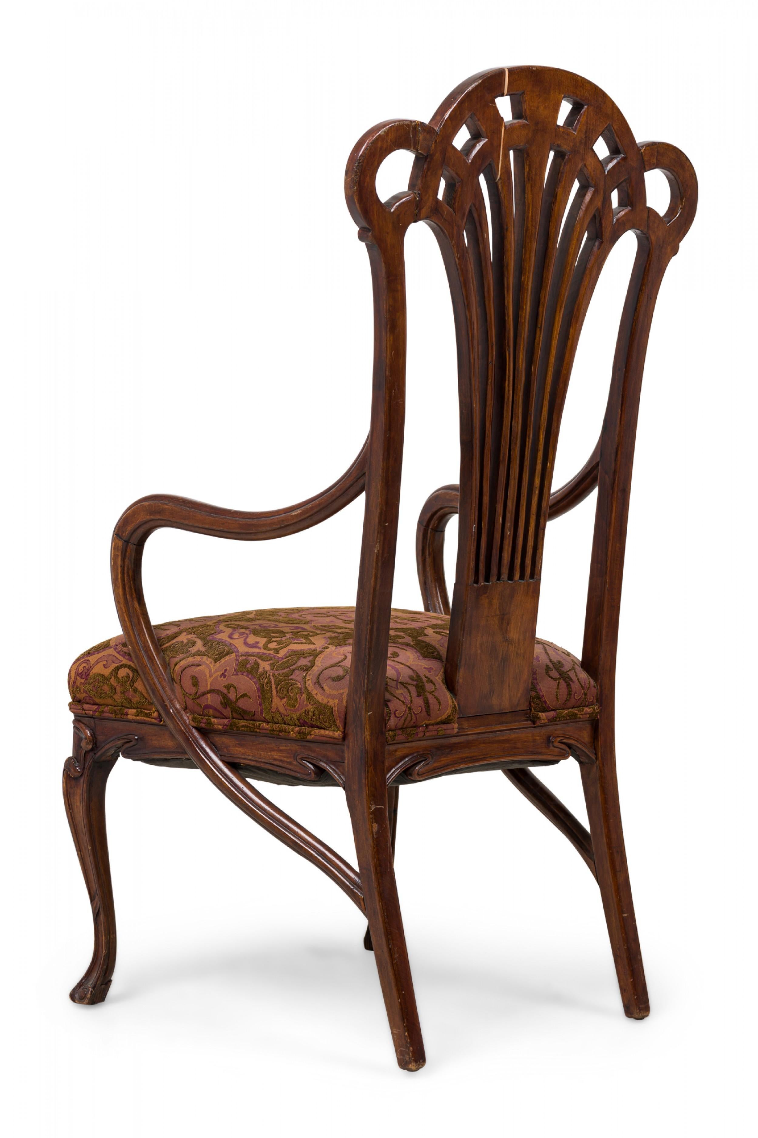 Fabric Eugene Gaillard Art Nouveau French Mahogany Upholstered Armchair For Sale