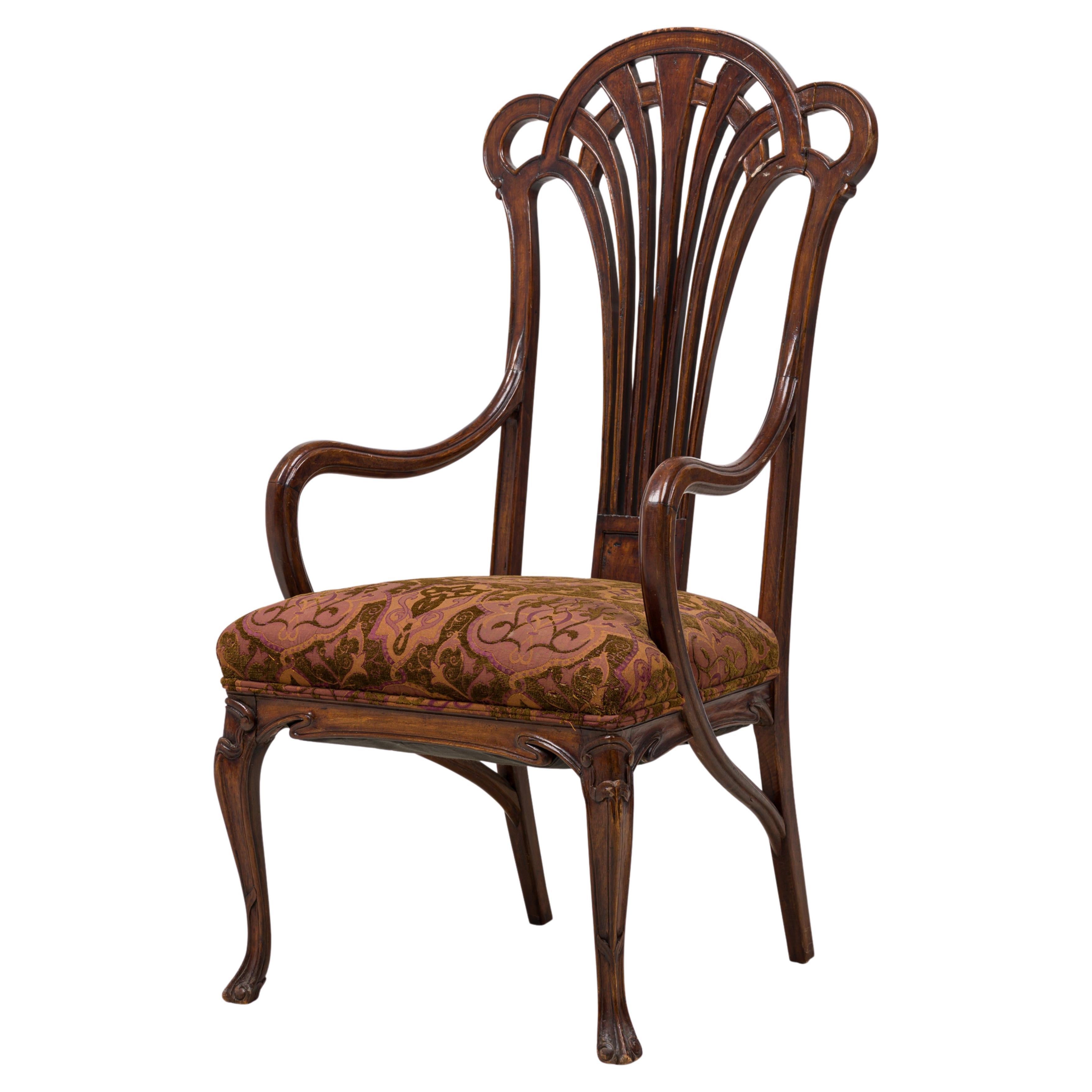 Eugene Gaillard Art Nouveau French Mahogany Upholstered Armchair For Sale