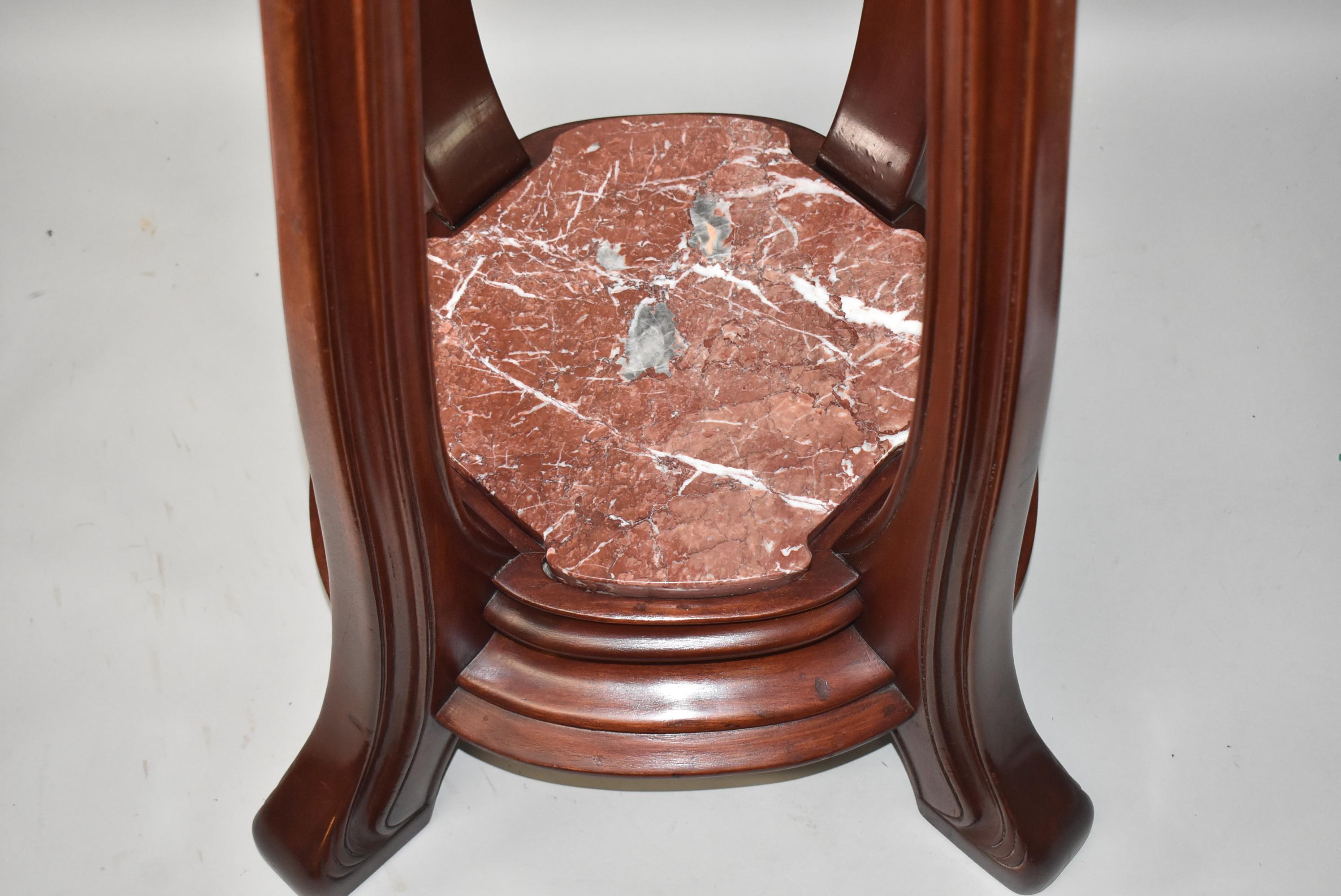 Français Eugene Gaillard Art Nouveau Mahogany and Marble Plant Stand, Pedestal, 51