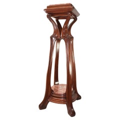 Eugene Gaillard Art Nouveau Mahagoni und Marmor Pflanze Stand, Pedestal, 51"