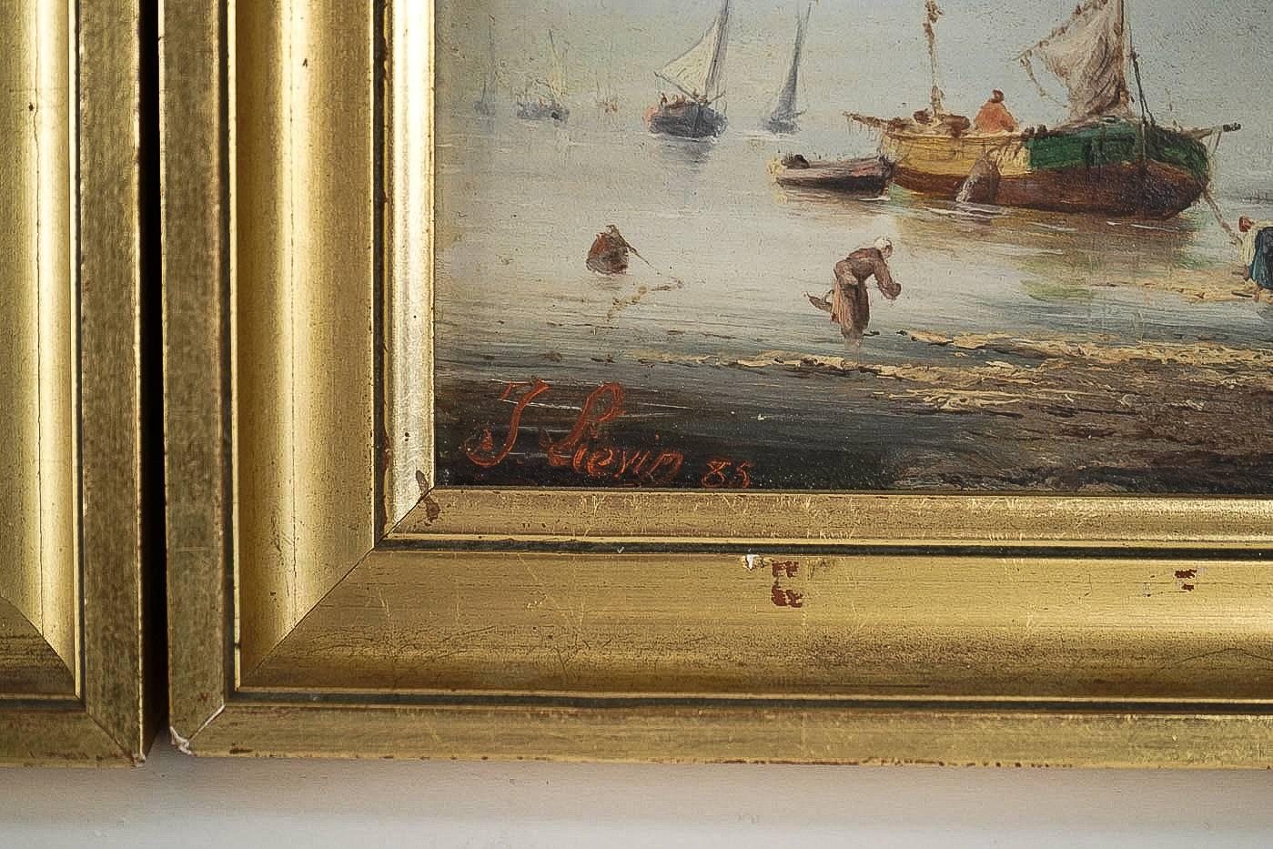 Eugène Galien-Laloue, Jacques Lievin Oil on Panel, Pair of Navy Scenes, 1885 3