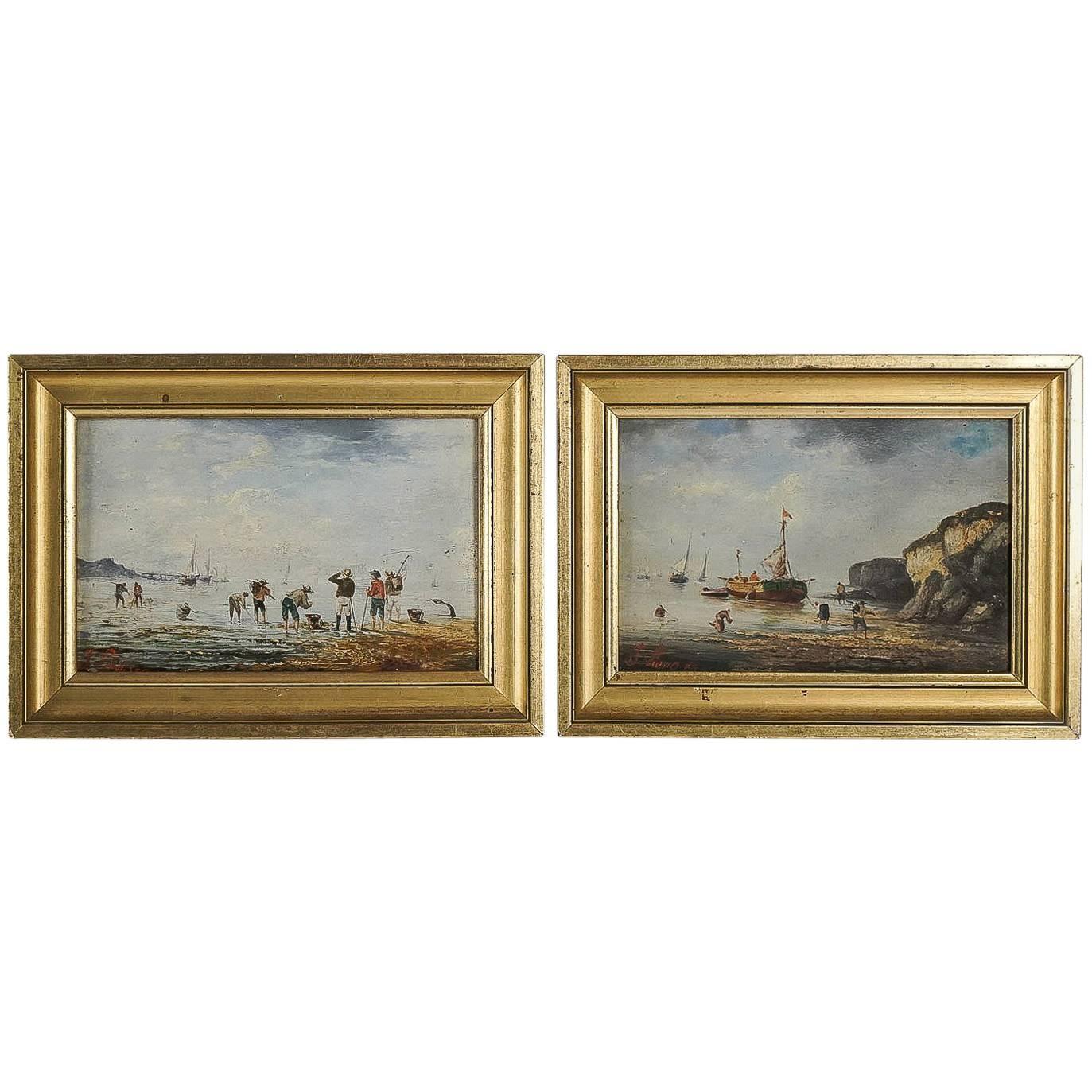 Eugène Galien-Laloue, Jacques Lievin Oil on Panel, Pair of Navy Scenes, 1885