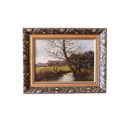 Antique landscape painting on wood signed Louis Dupuy for Eugene Galien-Laloue