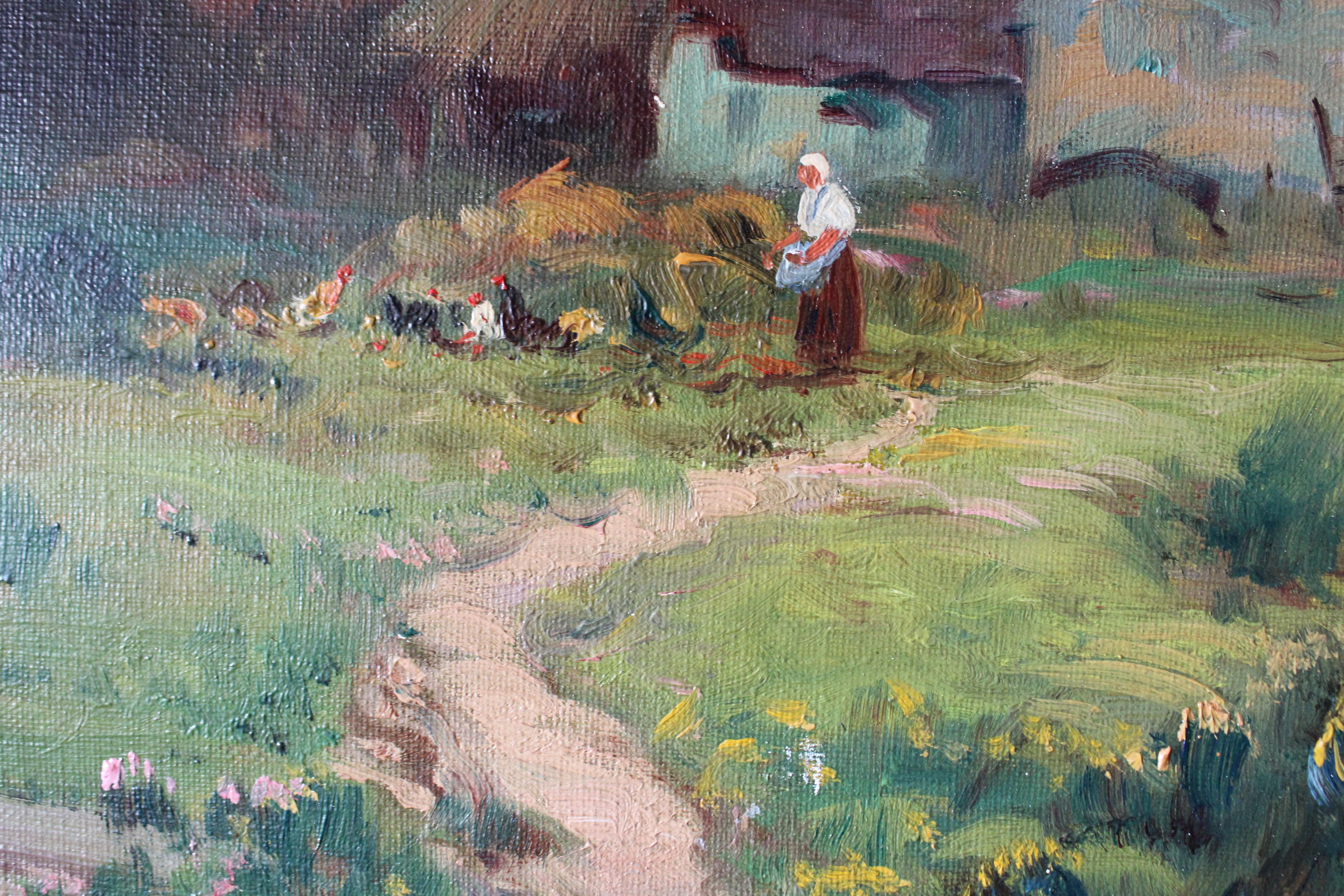 Ancienne peinture à l'huile originale au bord de la rivière, style Barbazon, signée Domoutier en vente 6