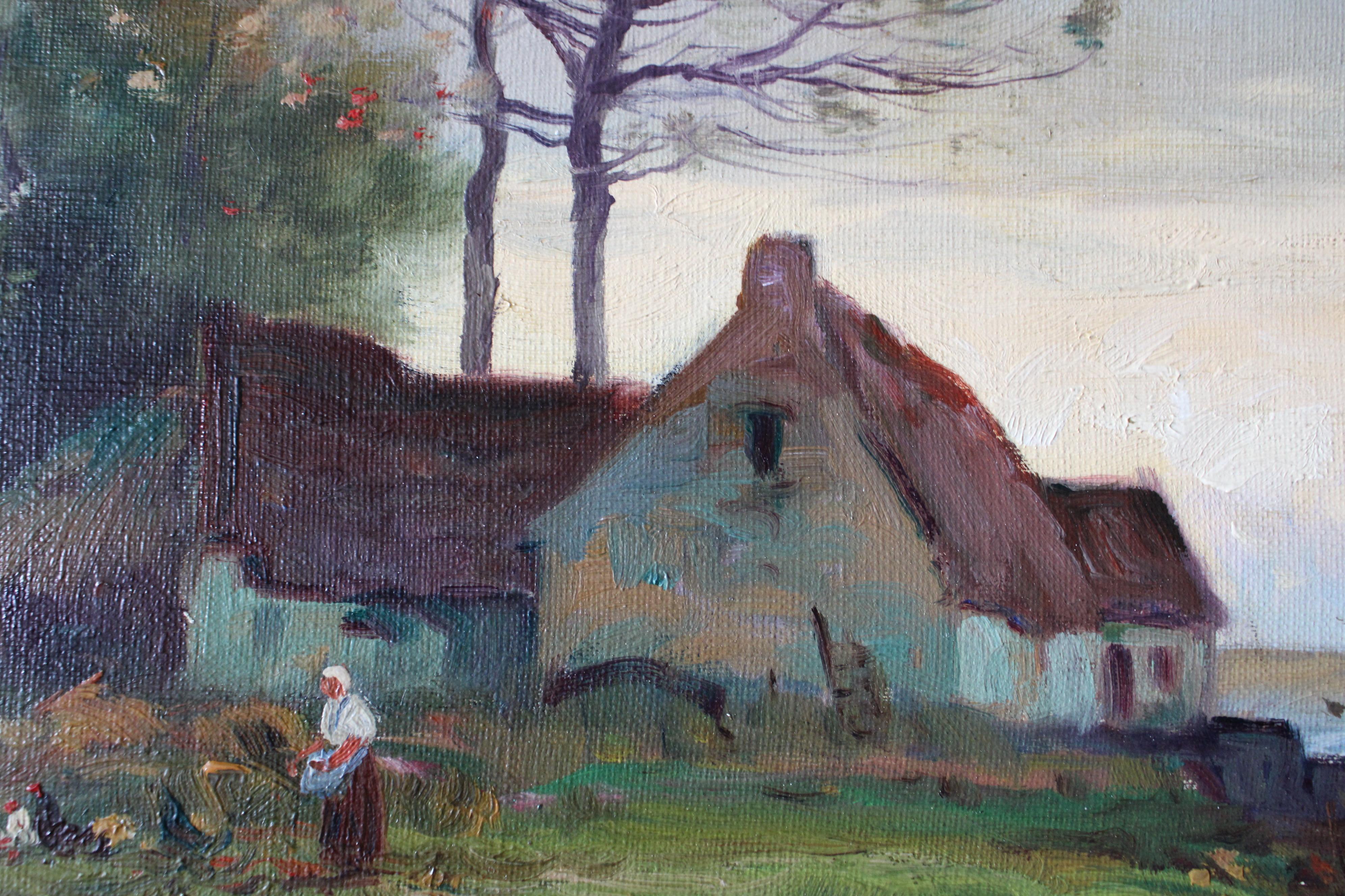 Ancienne peinture à l'huile originale au bord de la rivière, style Barbazon, signée Domoutier en vente 7