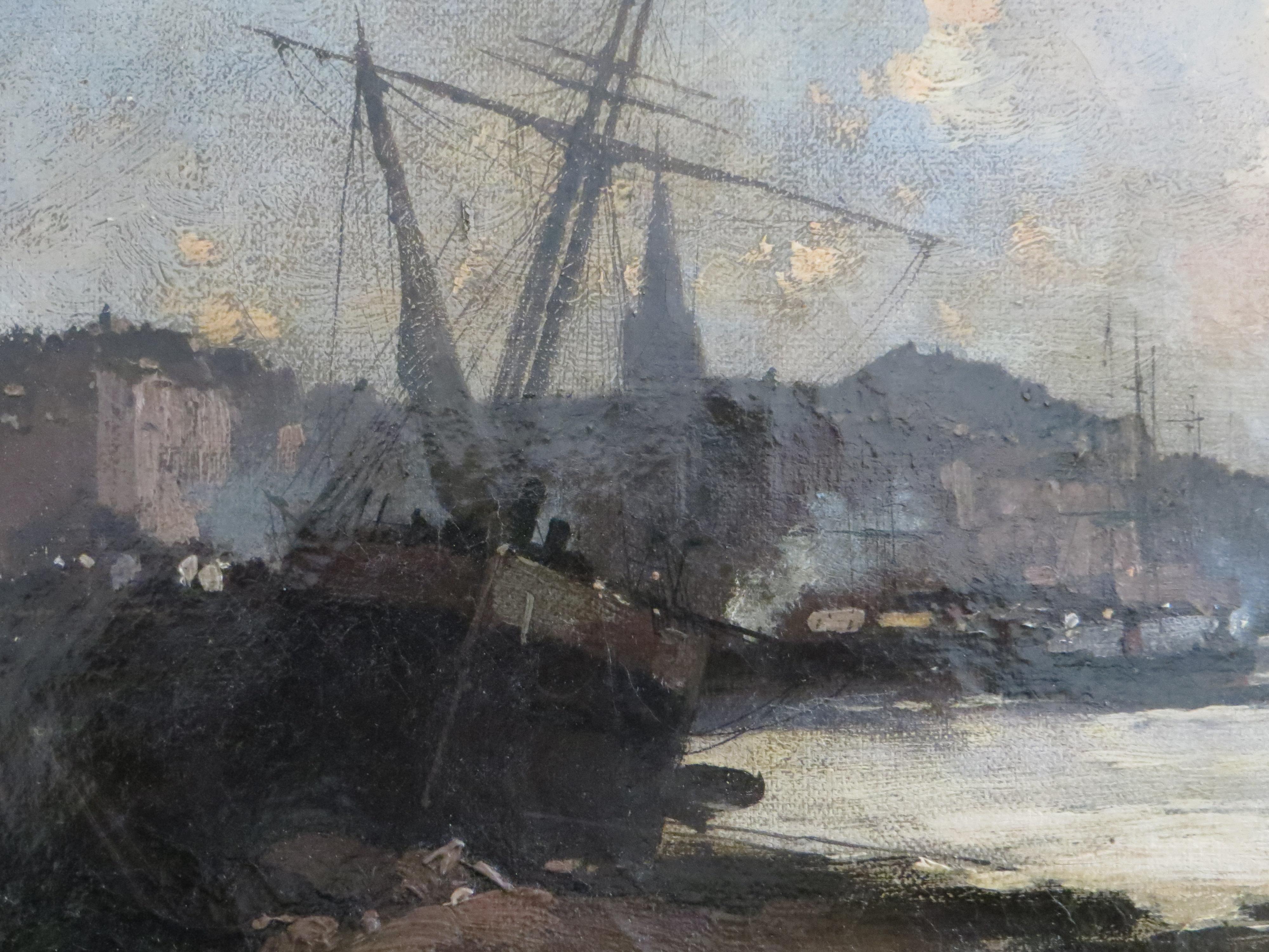 Boat in Harbor - At The Quayside On The Flowery Coast - Galien laloue - oil - - Painting di Eugene Galien-Laloue