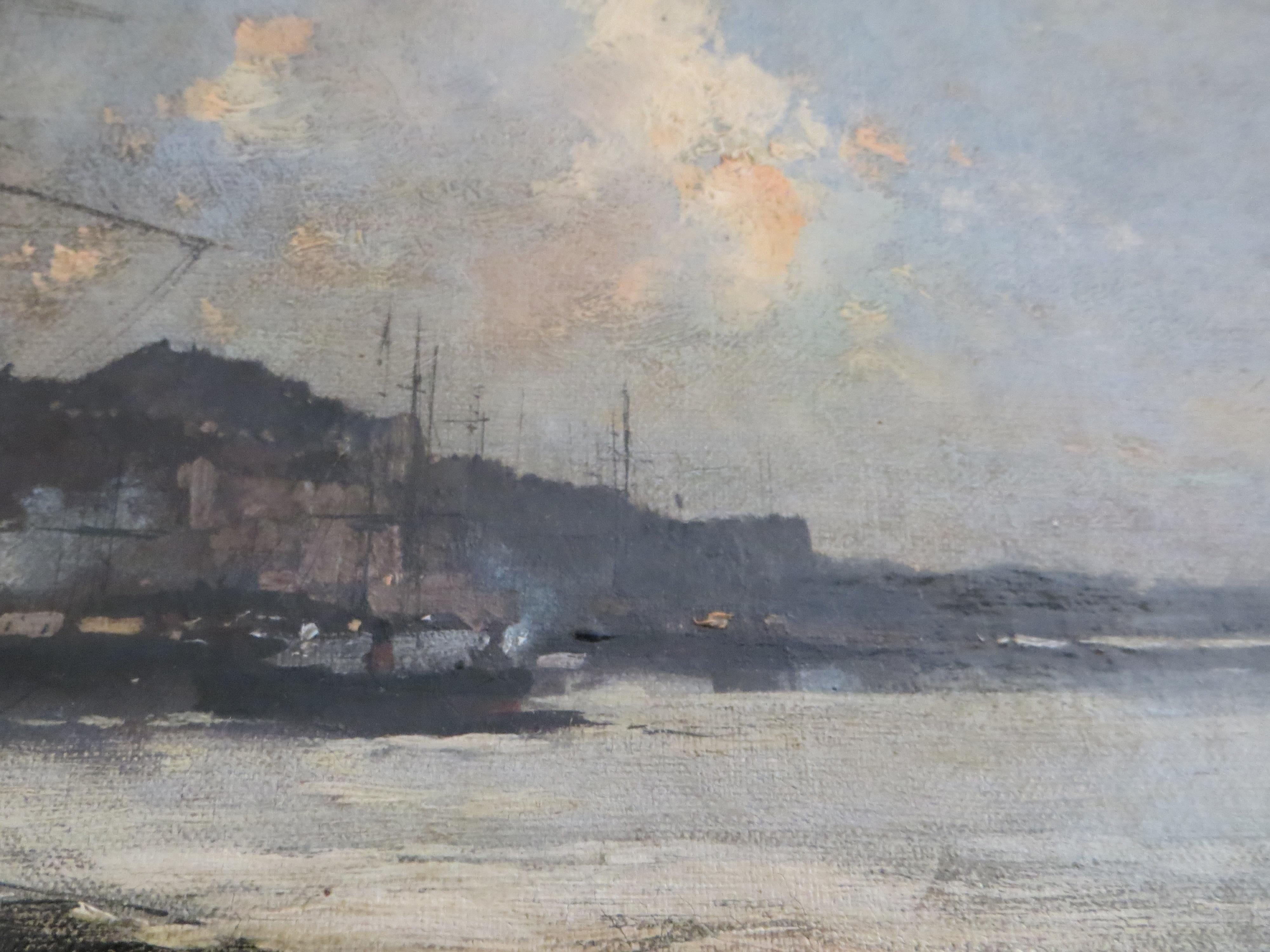 Boat in Harbor - At The Quayside On The Flowery Coast - Galien laloue - oil - - Painting Impressionismo di Eugene Galien-Laloue