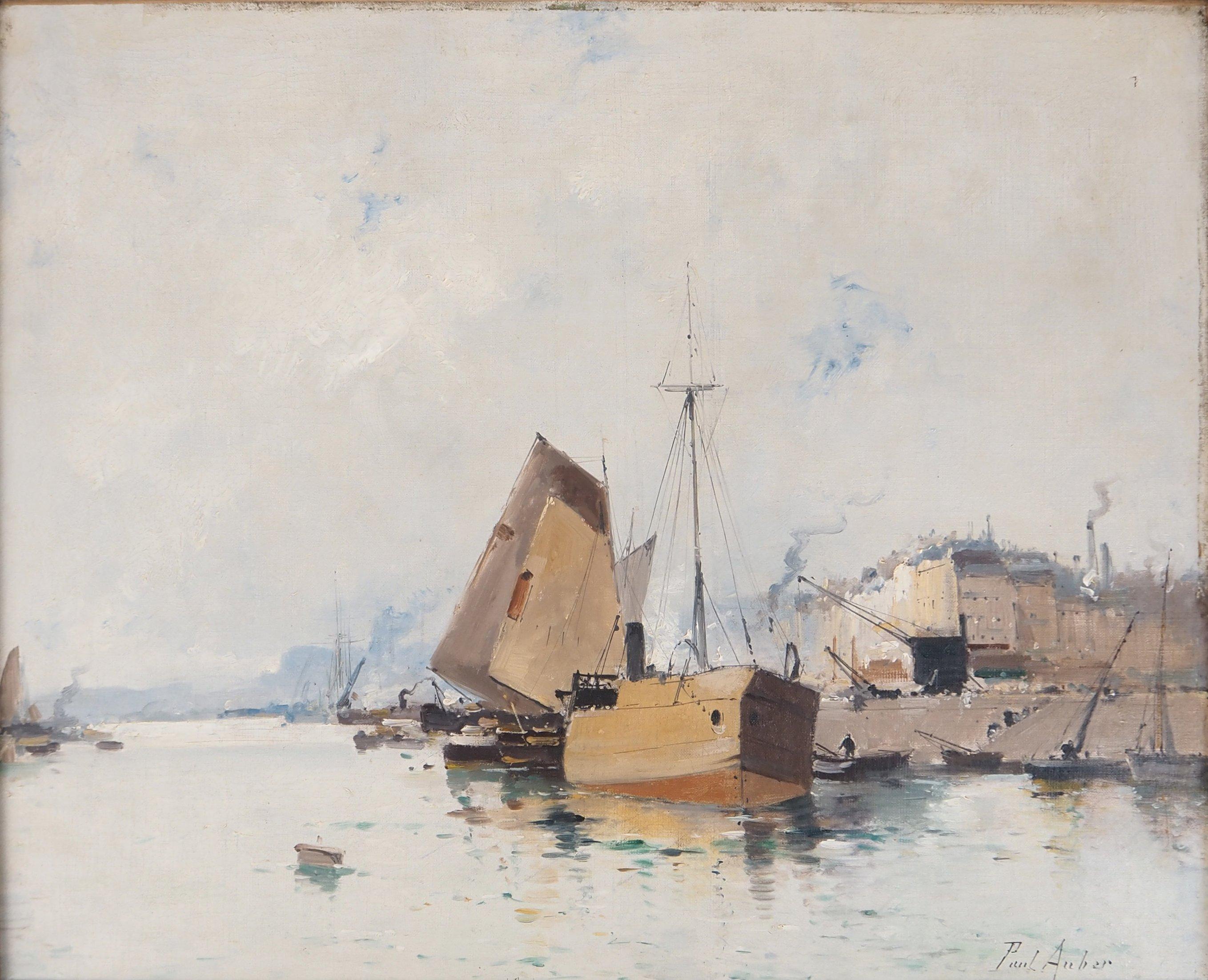 Boats Leaving the Harbor - Original painting on canvas - Signed - Painting by Eugene Galien-Laloue
