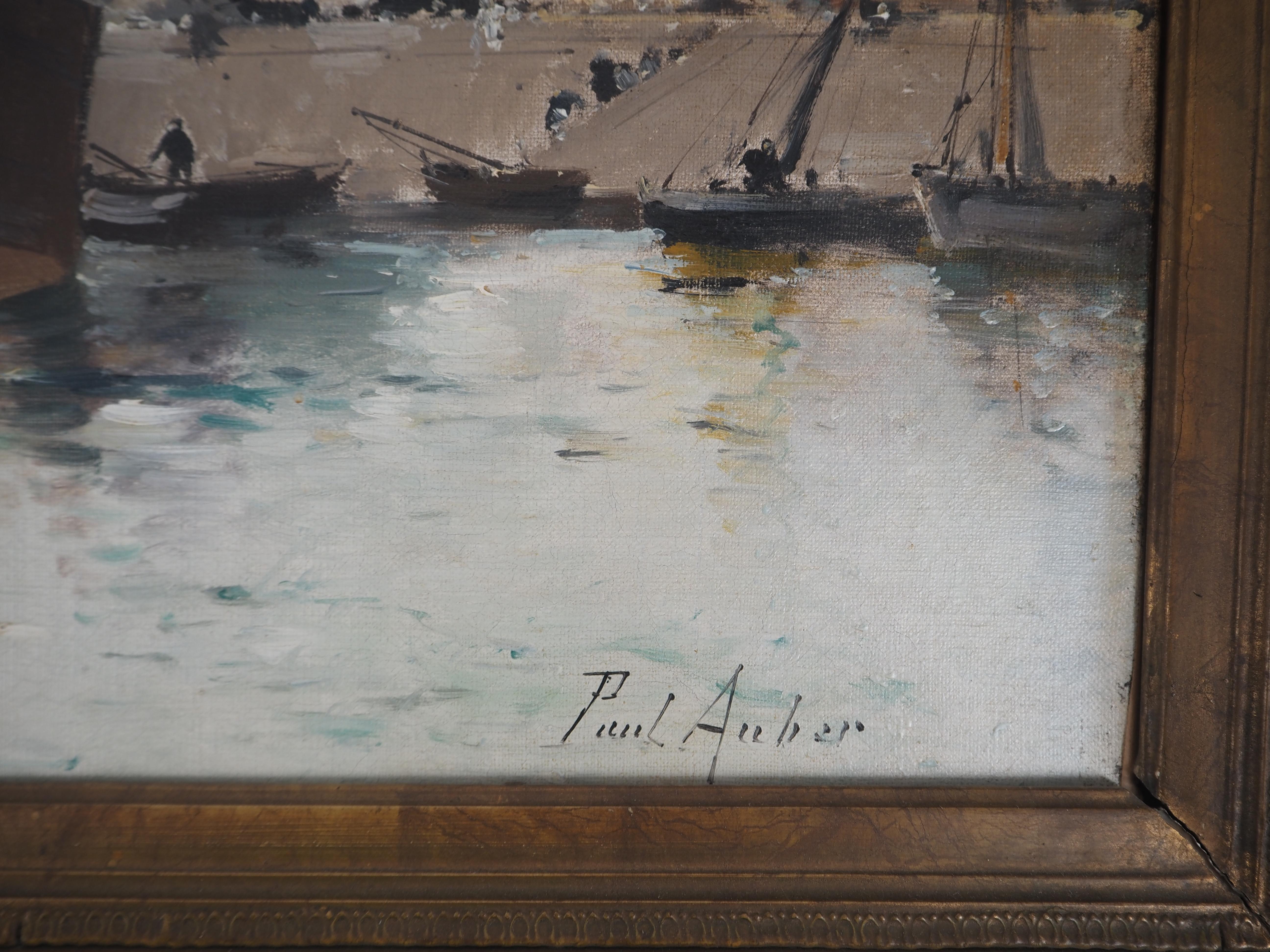 Boats Leaving the Harbor - Original painting on canvas - Signed - Post-Impressionist Painting by Eugene Galien-Laloue