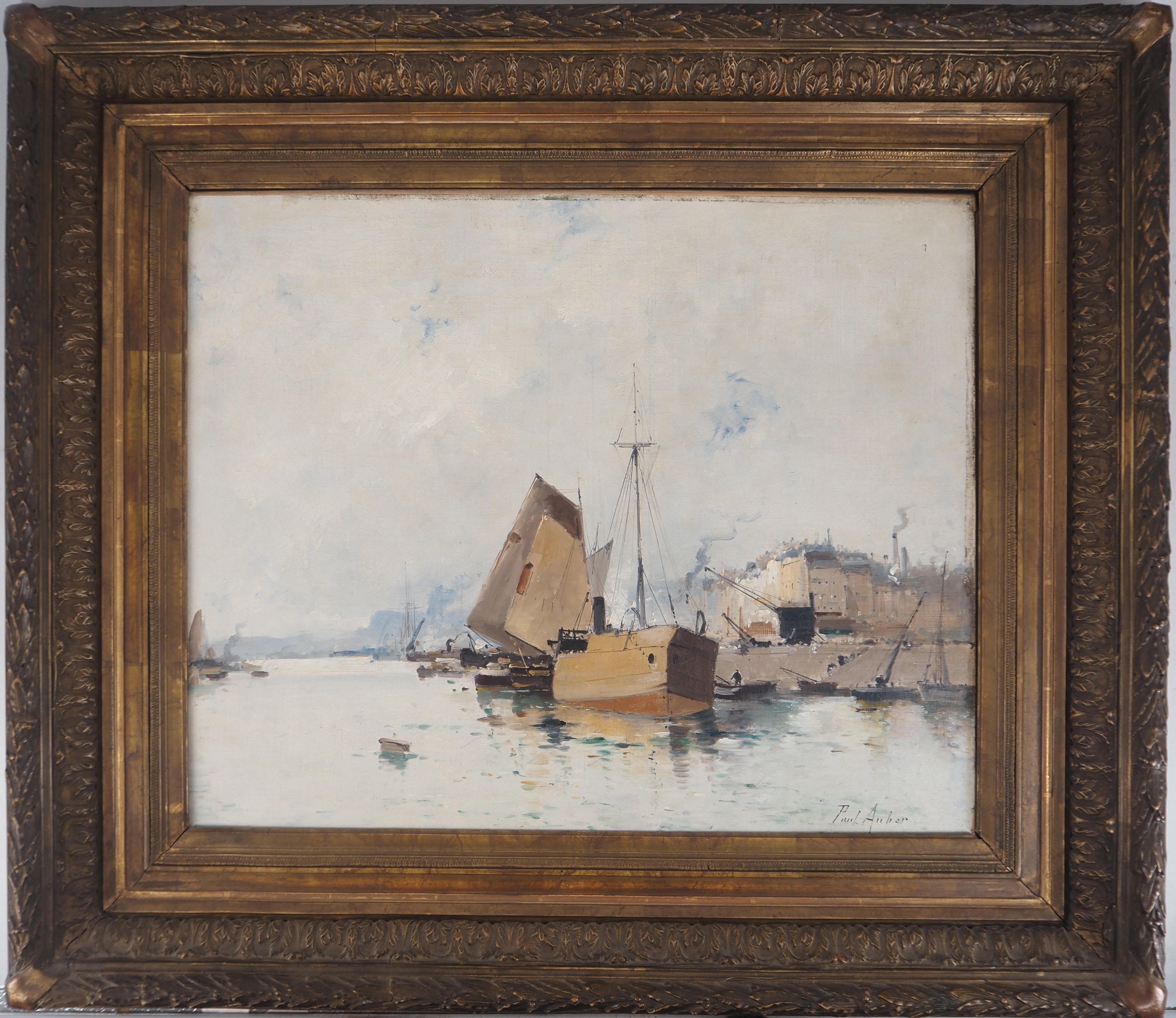 Boats Leaving the Harbor - Peinture originale sur toile - Signé