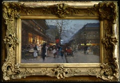 Cafe de la Paix - Paris - Figures in Cityscape at Night by Eugene Galien-Laloue