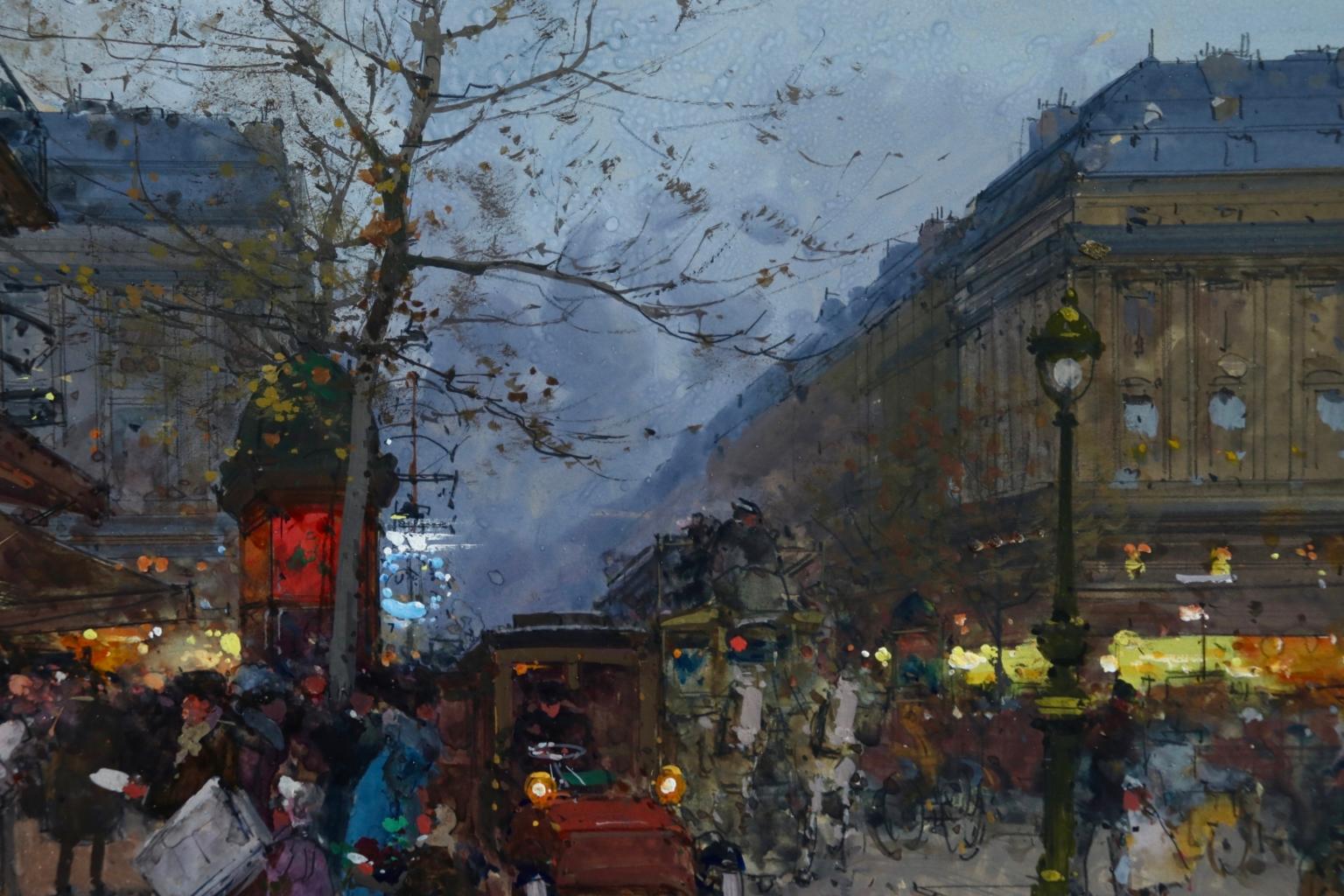 Cafe de la Paix - Paris - Figures in Cityscape at Night by Eugene Galien-Laloue 1