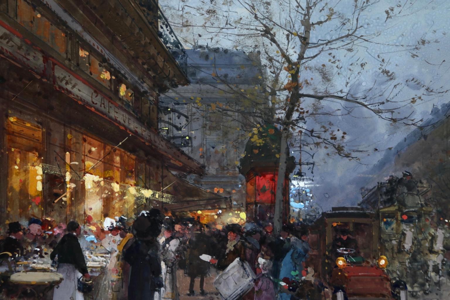 Cafe de la Paix - Paris - Figures in Cityscape at Night by Eugene Galien-Laloue 2