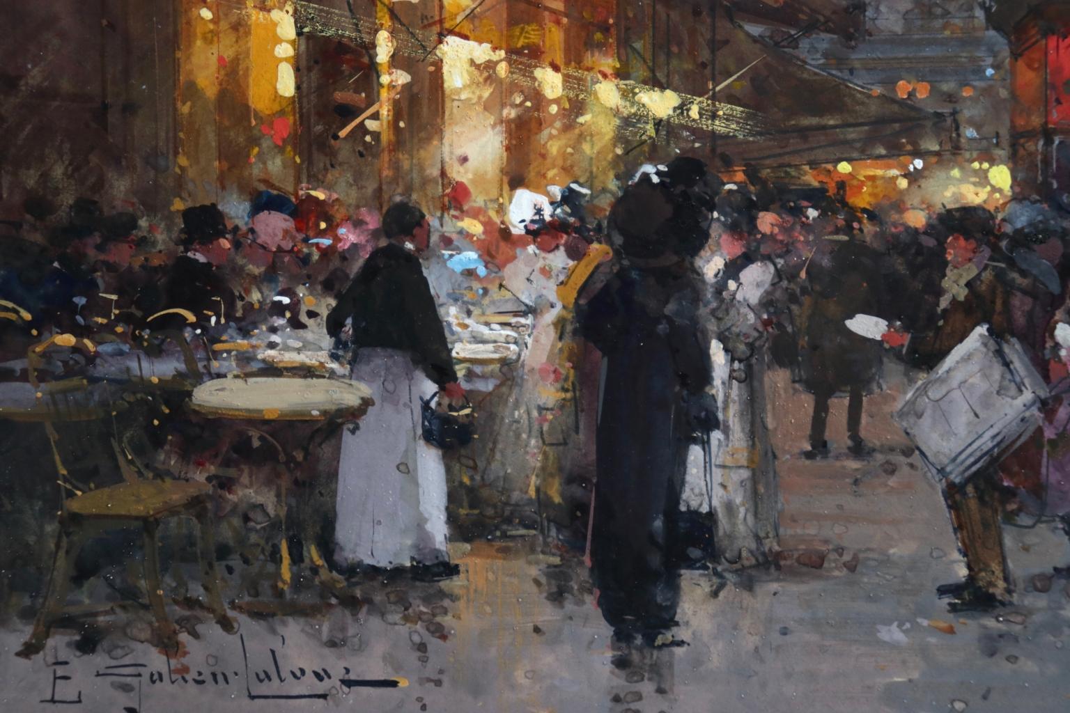 Cafe de la Paix - Paris - Figures in Cityscape at Night by Eugene Galien-Laloue 3