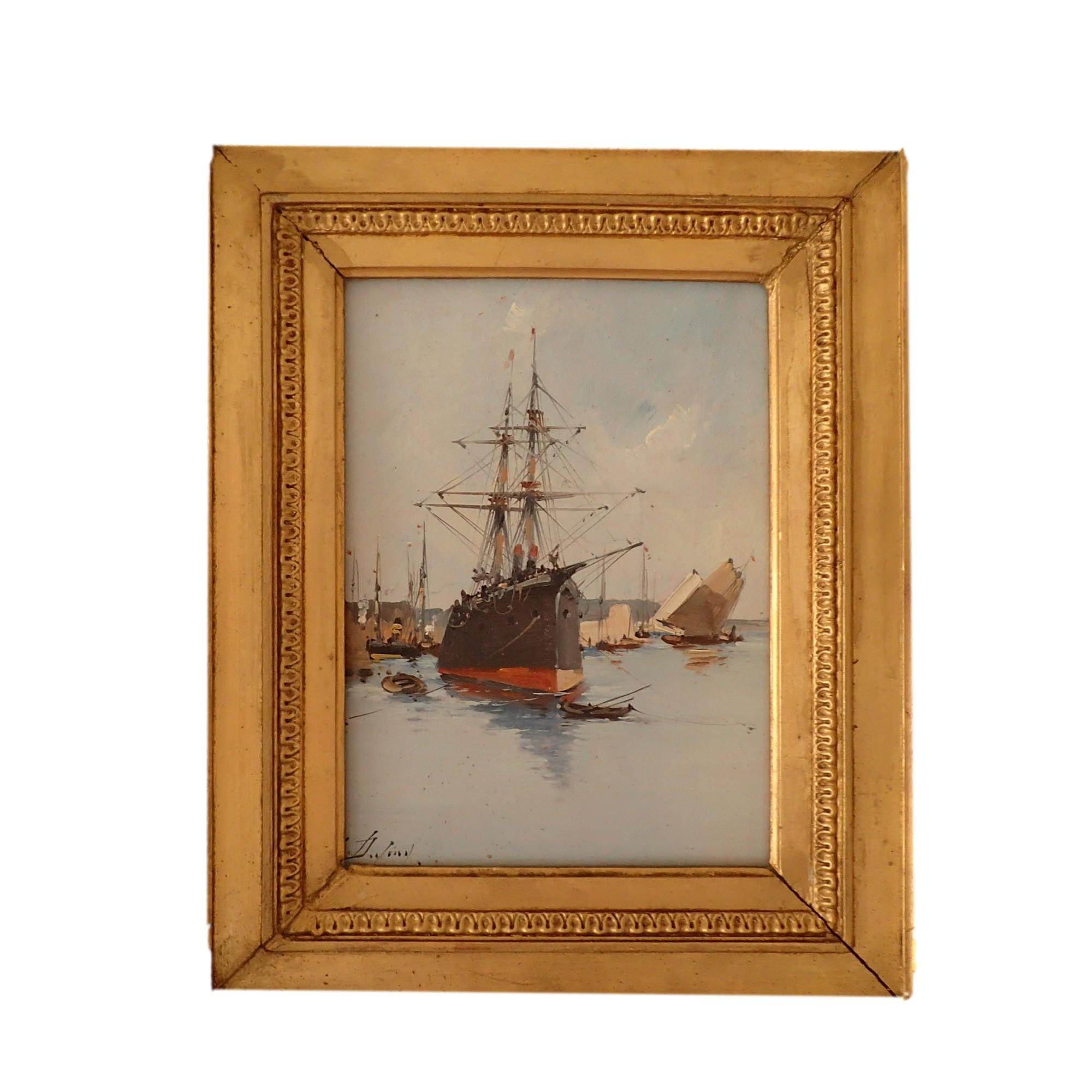 

A Lovely Oil painting of a Cargo ship and a Sailboat in Normandy by Eugène Galien-Laloue under the pseudonym L. Dupuy

Eugène Galien-Laloue depicts here a two masted cargo ship and a sailboat at anchor in a harbor in Normandy, under the pseudonym