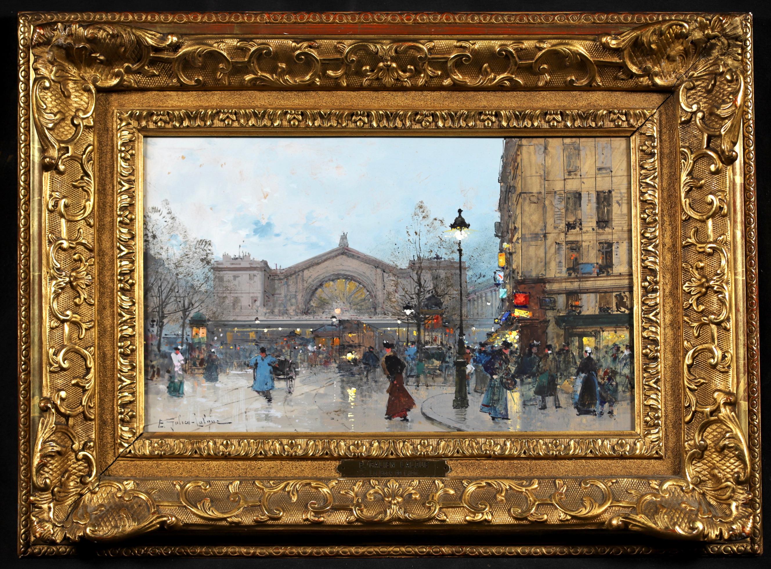East Station, Paris - Impressionist Gouache, Cityscape by Eugene Galien-Laloue 6