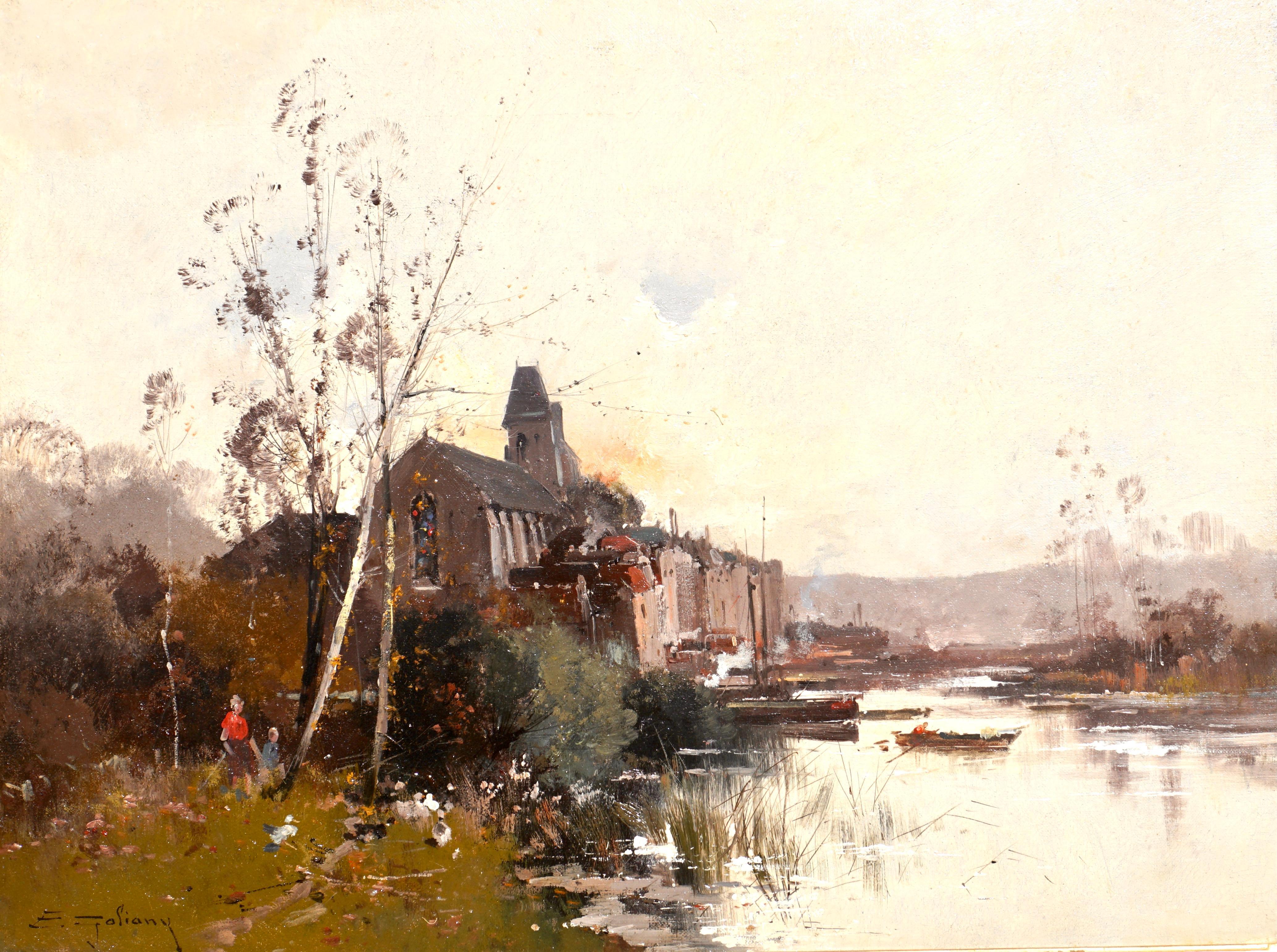 Eugene Galien Laloue Großes Landschaftsgemälde, Ölgemälde (Beige), Landscape Painting, von Eugene Galien-Laloue