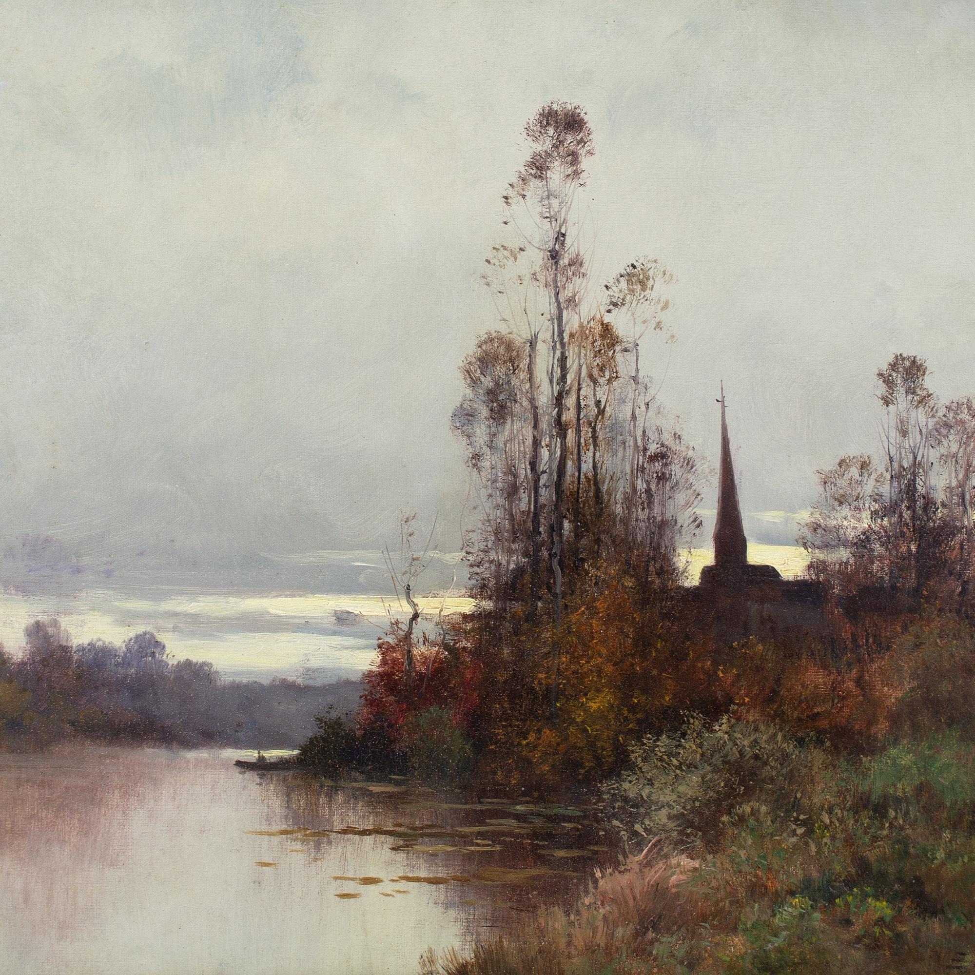 Eugène Galien-Laloue, Paisaje fluvial con iglesia 2