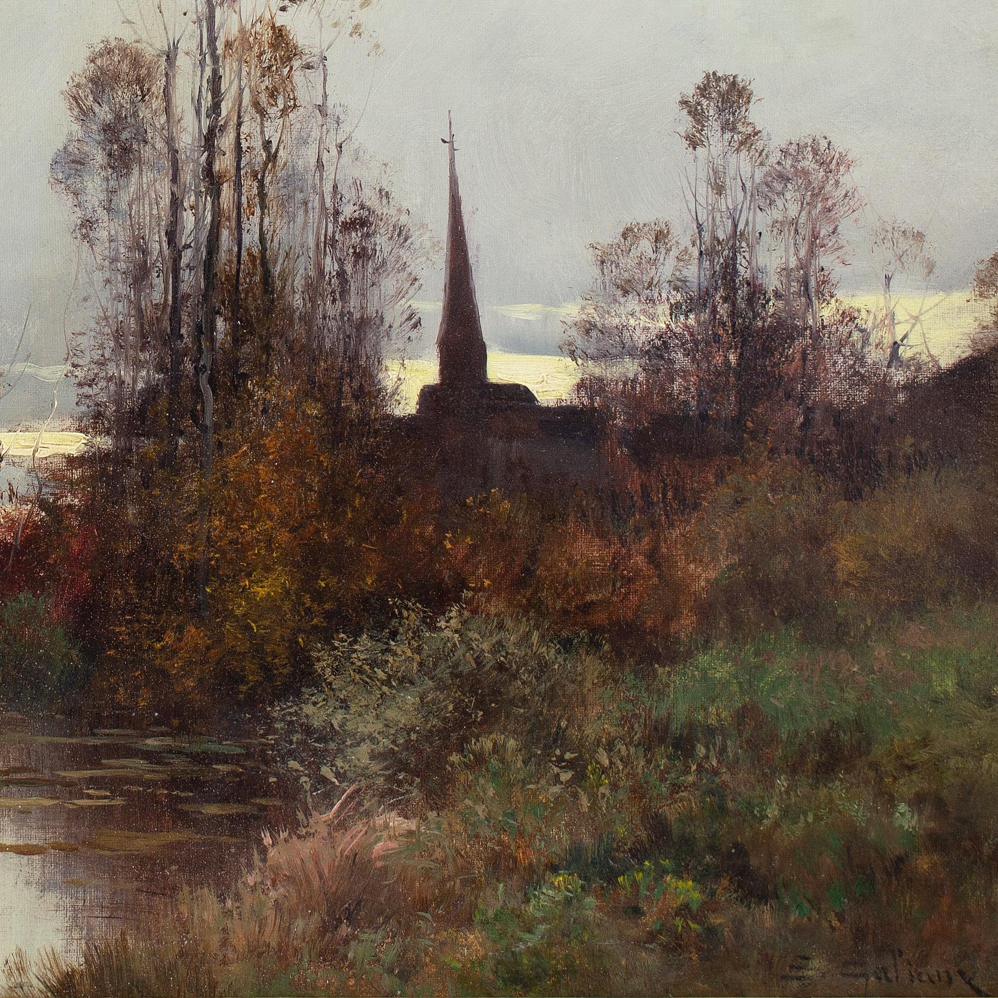Eugène Galien-Laloue, Paisaje fluvial con iglesia 5