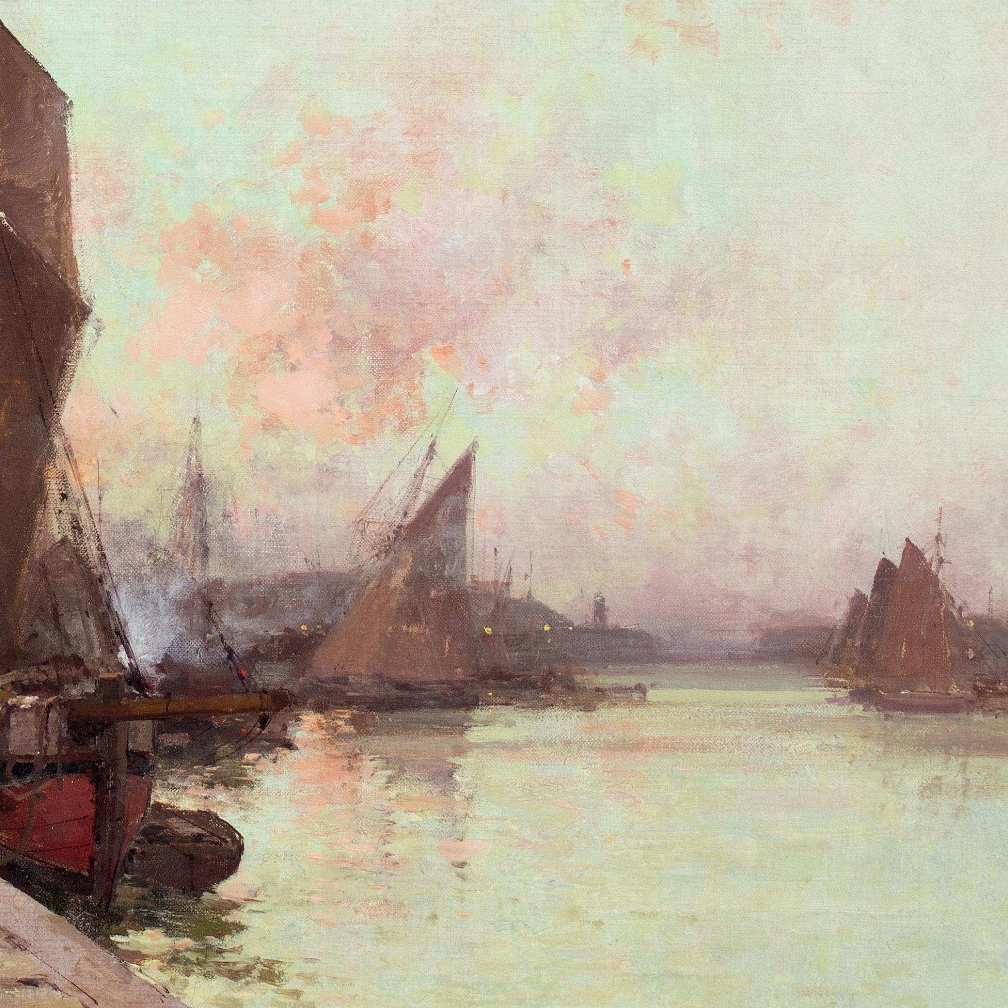 Eugene Galien-Laloue, Unloading Fish, Sunrise, Dieppe For Sale 7