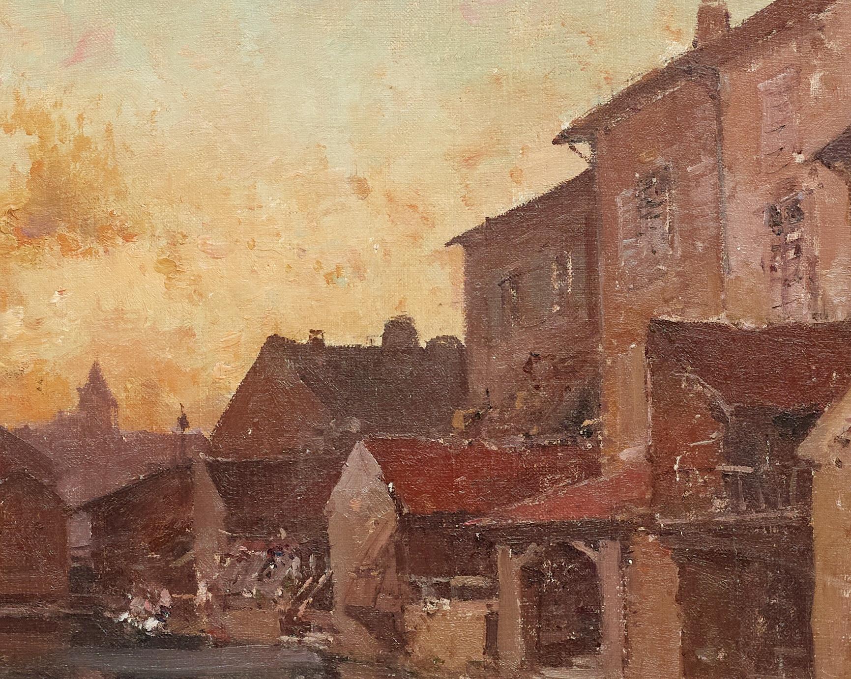 Abendglühen, Granville, Pariser Straßenszene impressionistische Malerei, Sonnenuntergang im Angebot 2