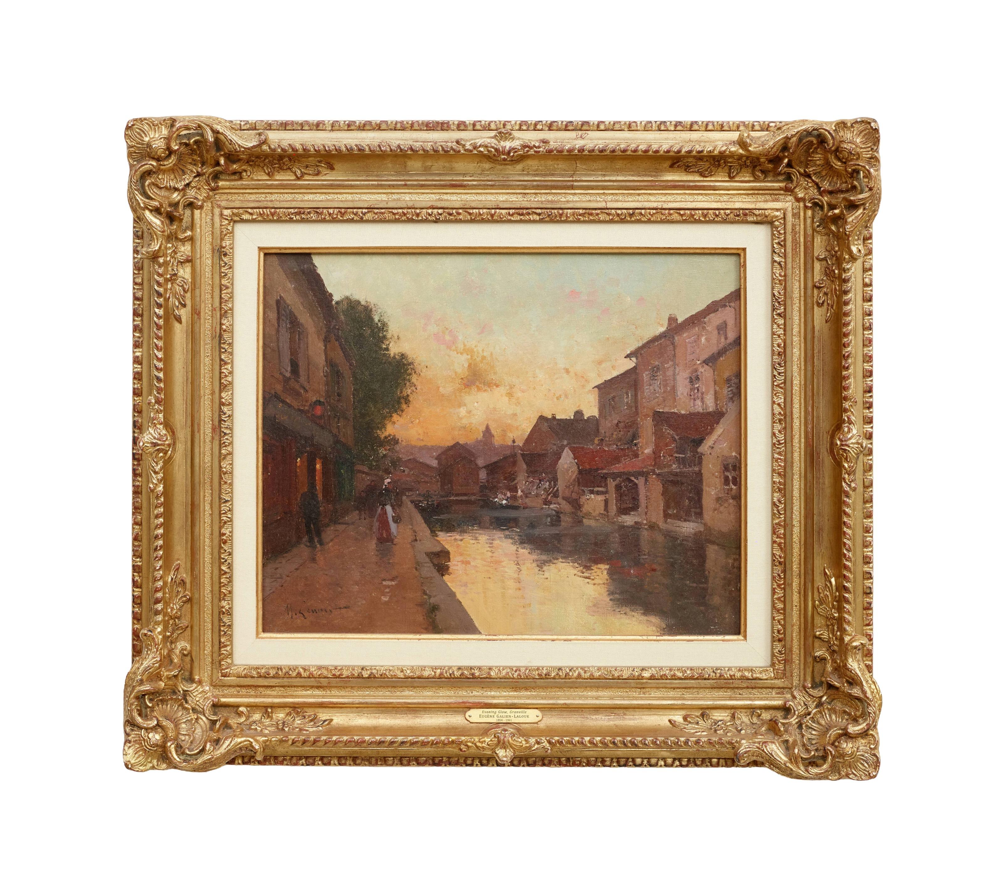Abendglühen, Granville, Pariser Straßenszene impressionistische Malerei, Sonnenuntergang im Angebot 3