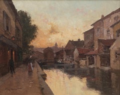 Abendglühen, Granville, Pariser Straßenszene impressionistische Malerei, Sonnenuntergang
