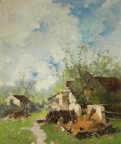 Farmyard - Landscape Painting, Barbizon, Oil Paint on Canvas, 19th Century