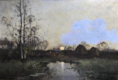 Forest at Dusk, Large Impressionist Original Antique Oil on Canvas Galien-Laloue