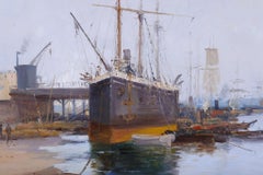Boats Moored on a Sand Bank, Oil on Canvas, Late 19th Century