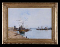 Boats Moored on a Sand Bank, Oil on Canvas, Late 19th Century