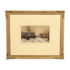 French Impressionist Painting Winter Landscape Scene "Foire de Montmartre" Paris
