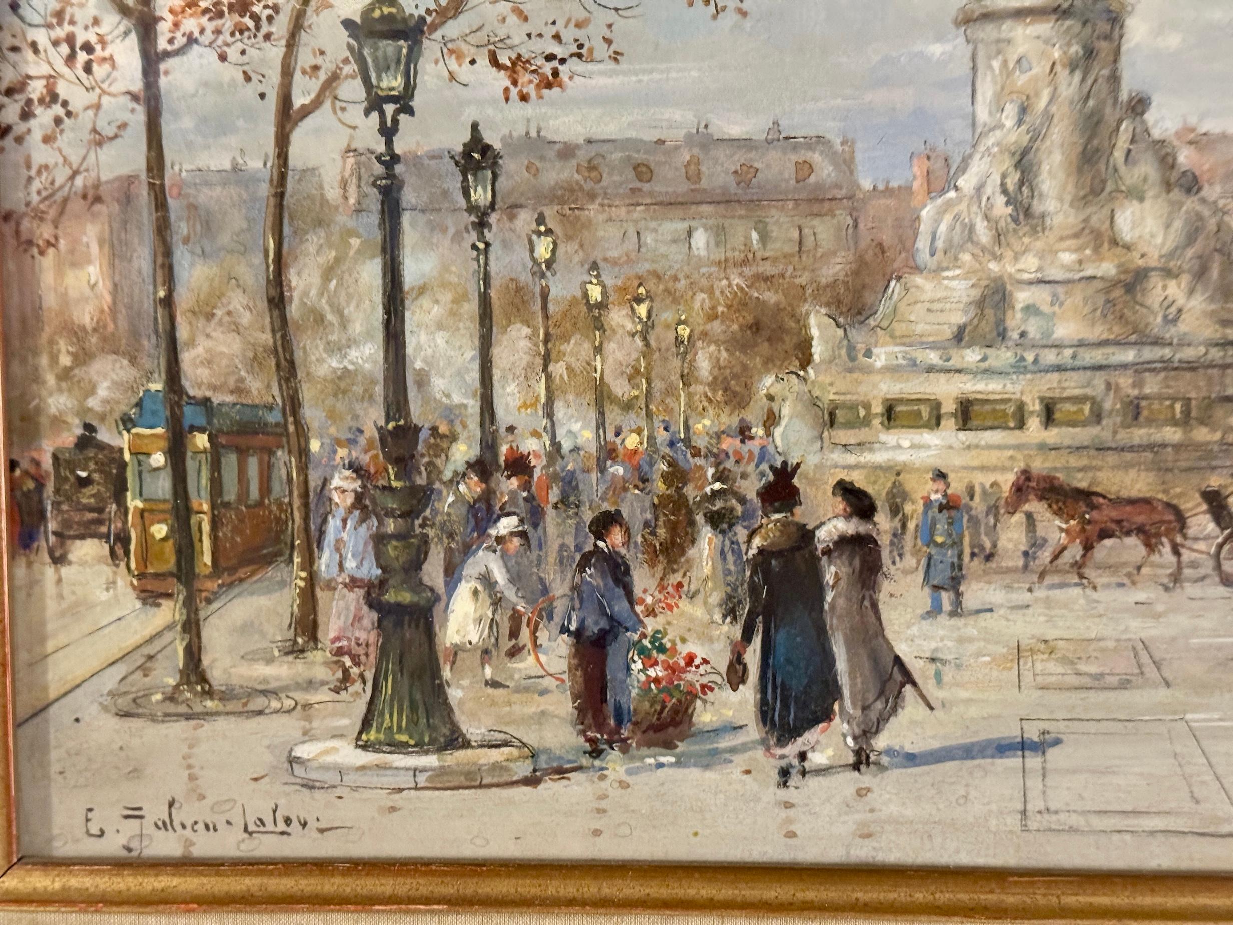 Französischer Impressionist, Place de la République.Figuren, Pferd und Markt in Paris im Angebot 5