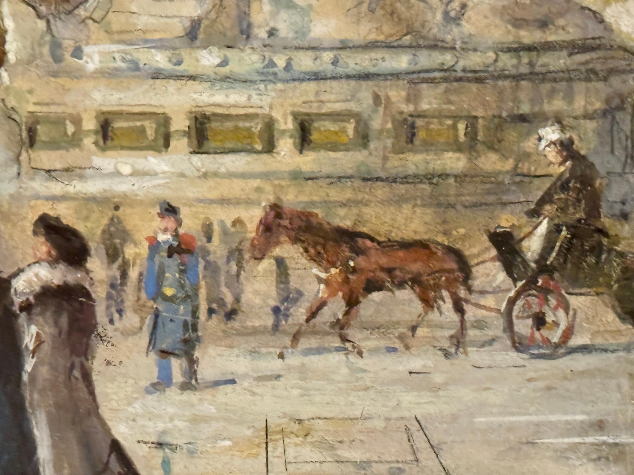 Französischer Impressionist, Place de la République.Figuren, Pferd und Markt in Paris im Angebot 4