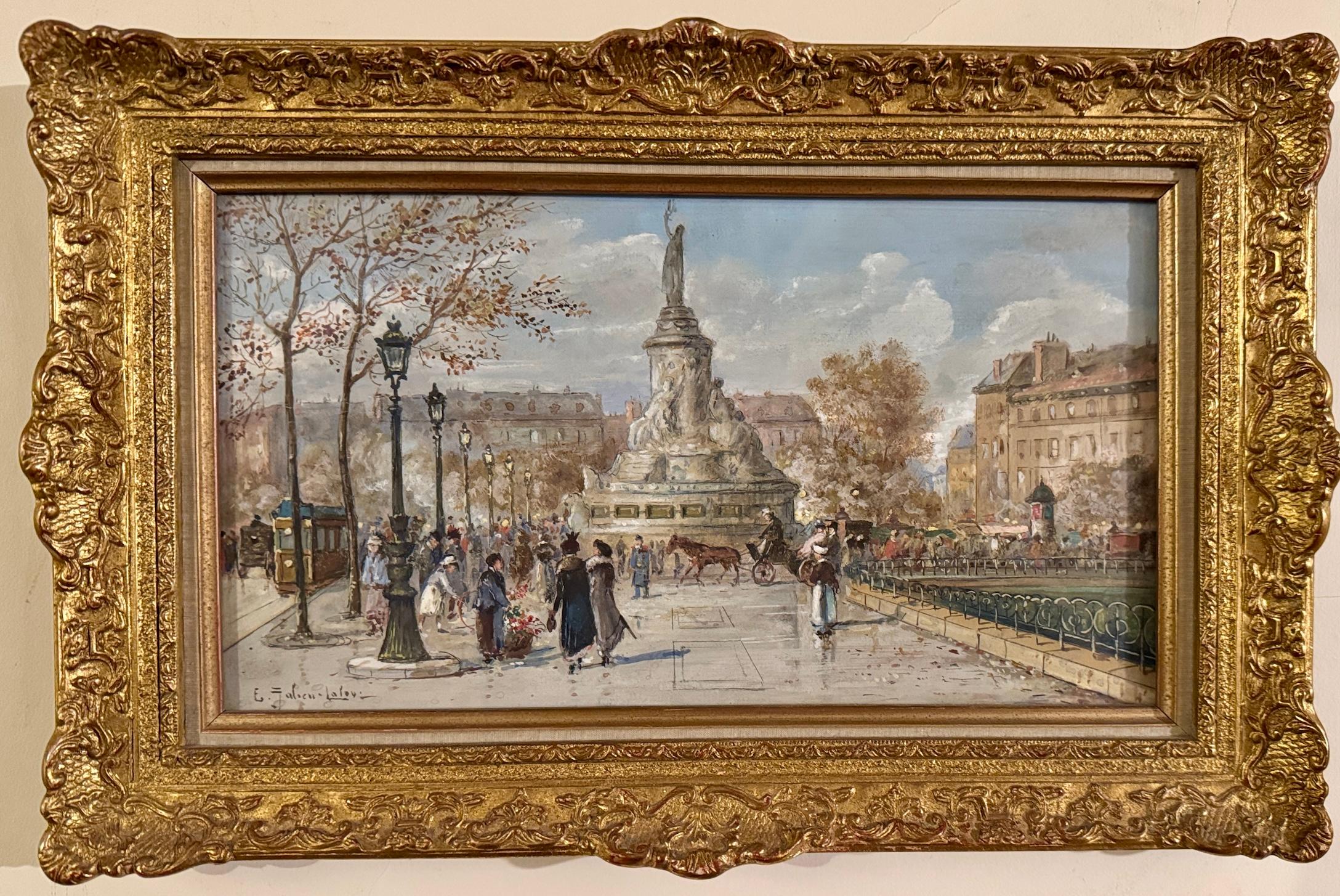 French Impressionist, Place de la République.figures, horse and market in Paris