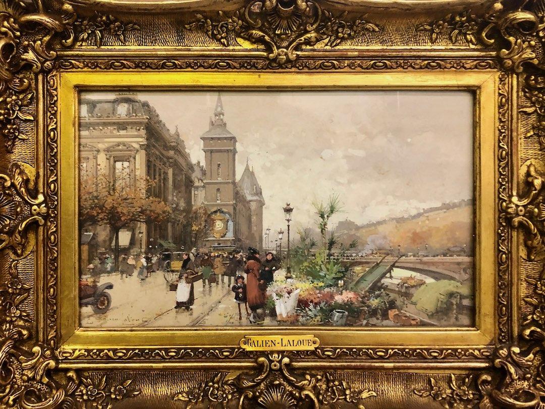 Eugene Galien-Laloue Landscape Painting - Le Marche aux Fleurs, Impressionist French City Scene