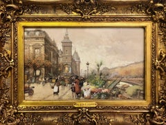Le Marche aux Fleurs, Impressionist French City Scene