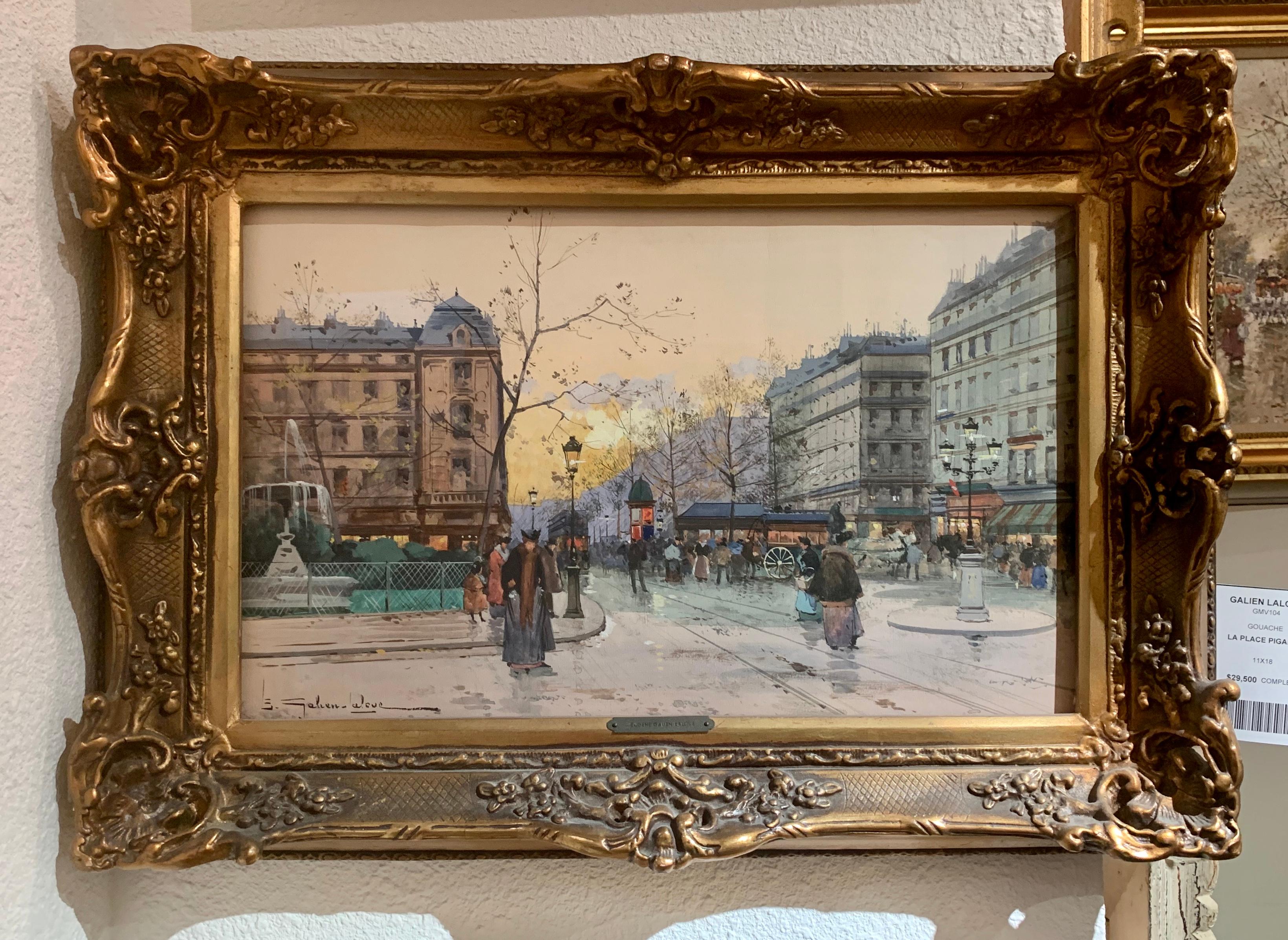 « La Place Pigalle », Galien-Laloue, gouache, impressionnisme français vers 1927 - Marron Landscape Painting par Eugene Galien-Laloue