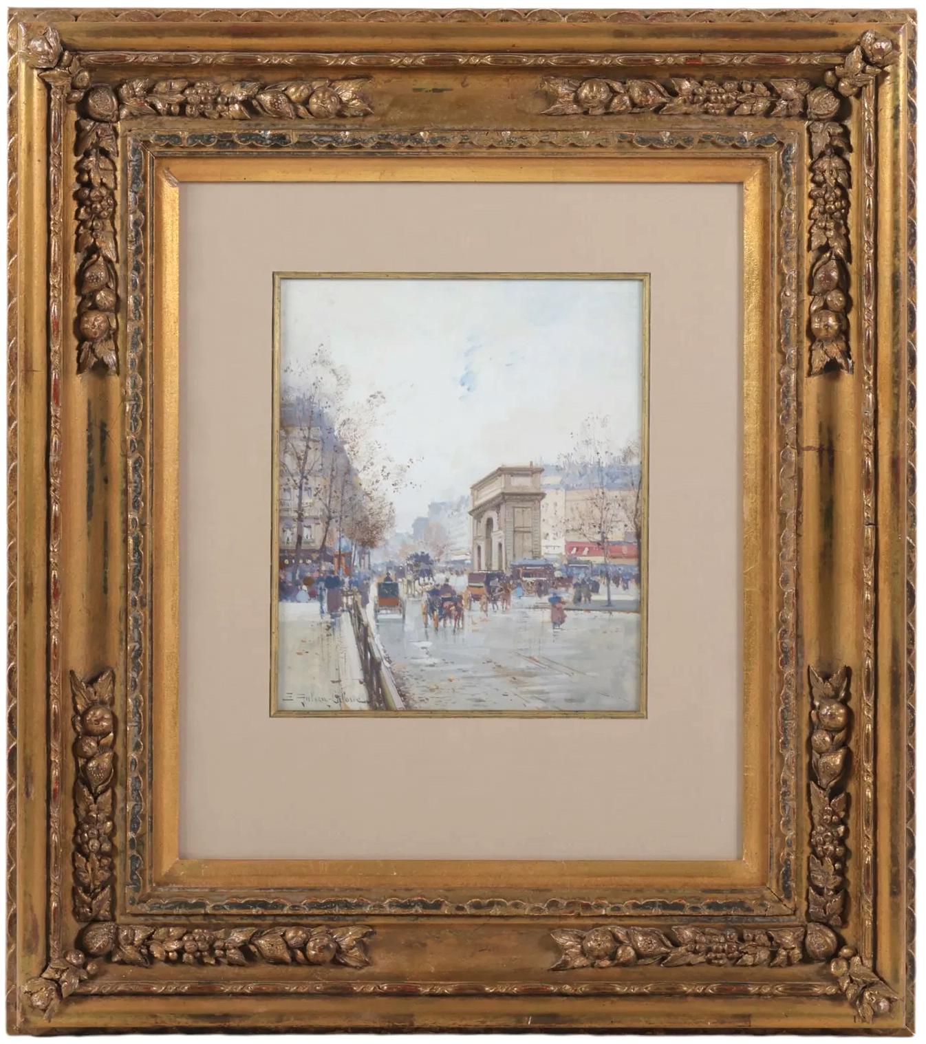 La Porte Saint Martin, Paris - Painting de Eugene Galien-Laloue
