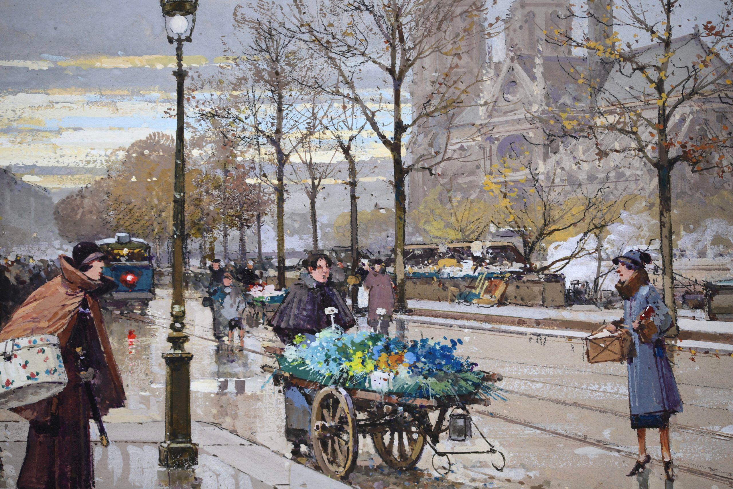 Le Quai de la Tournelle - Impressionist Cityscape Oil by Eugene Galien-Laloue For Sale 8
