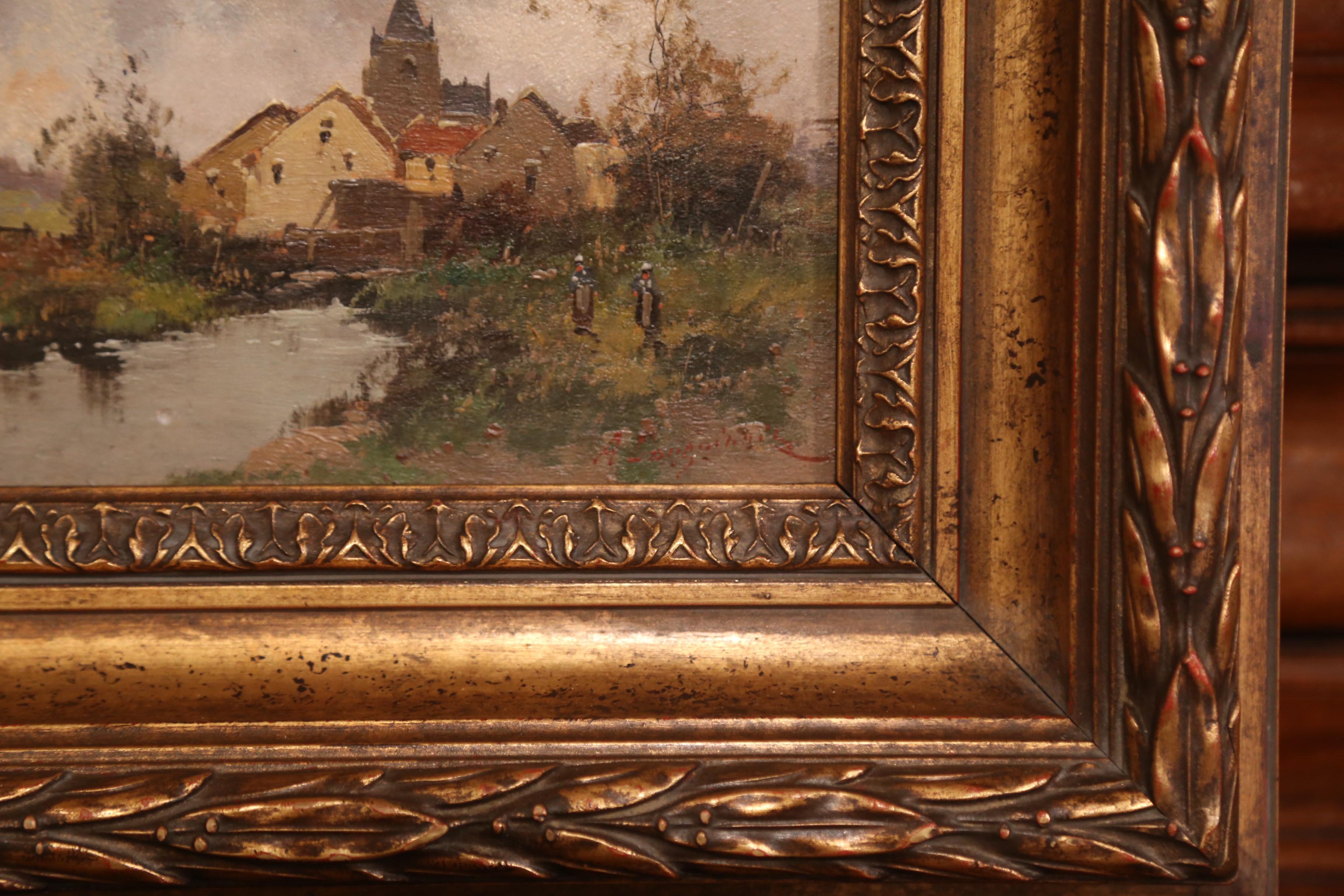 Pair of 19th Century French Oil on Board in Gilt Frames Signed A. Languinais - Black Landscape Painting by Eugene Galien-Laloue